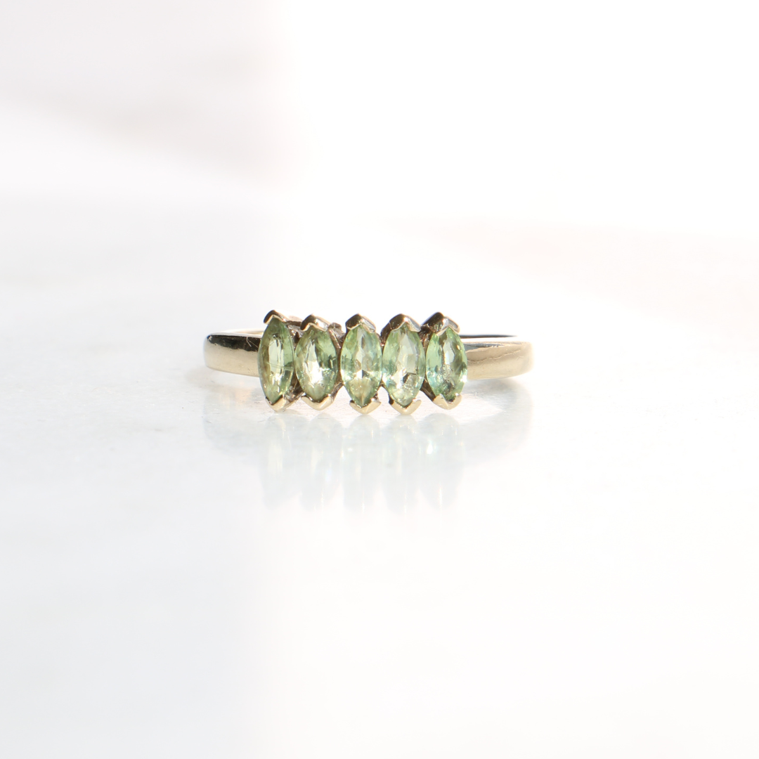 9ct Gold 5 Stone Marquise Peridot Ring