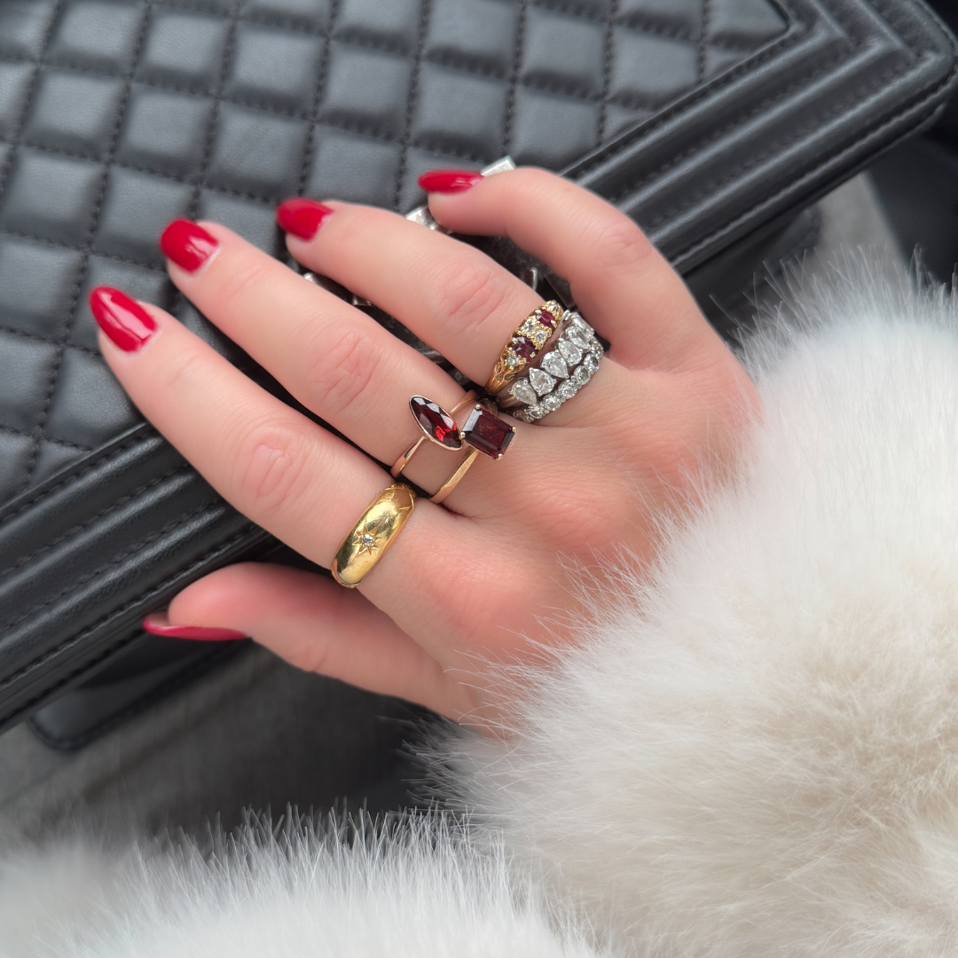 9ct Gold Marquise Cut Garnet Ring