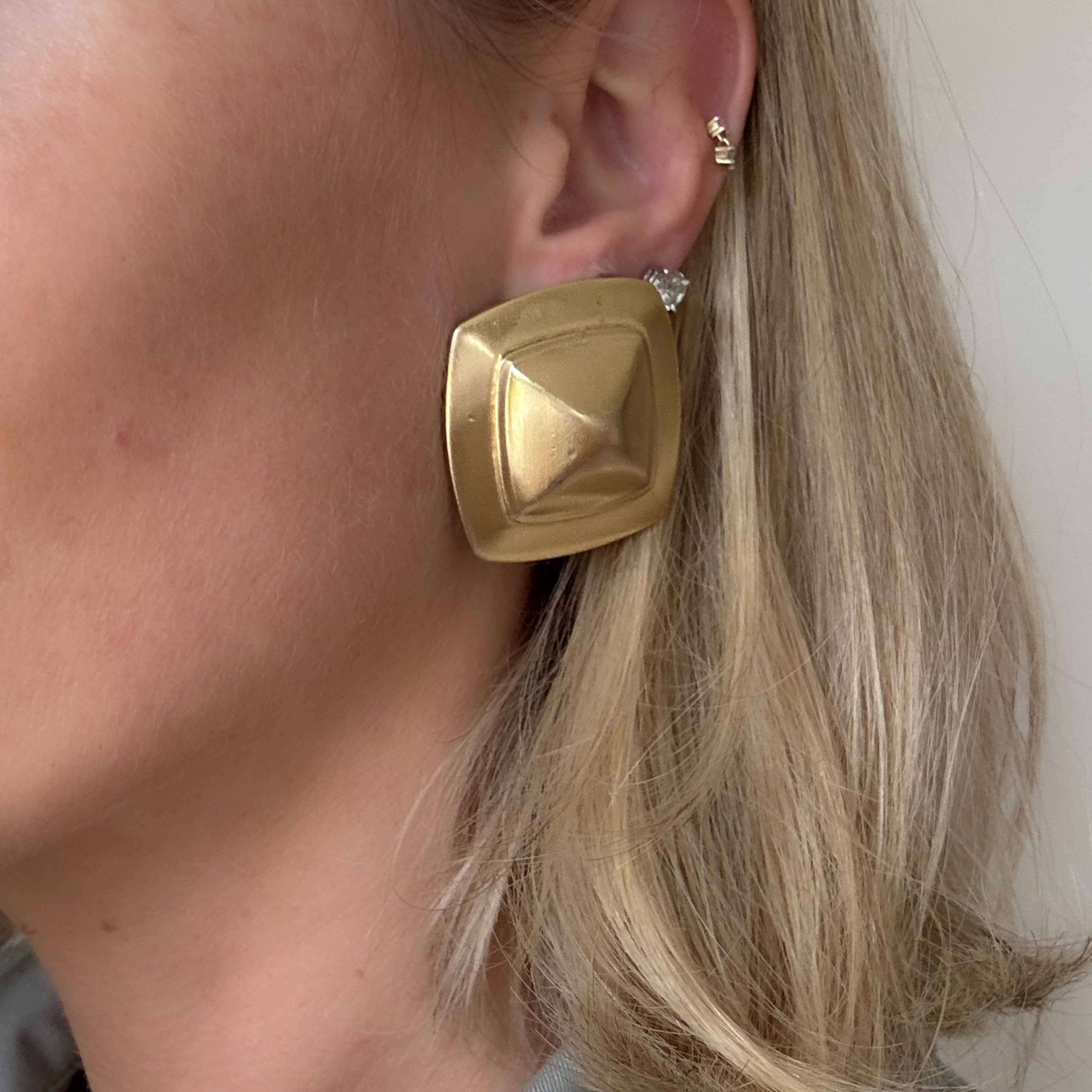 Large Cushion Brushed Modernist Vintage Earrings