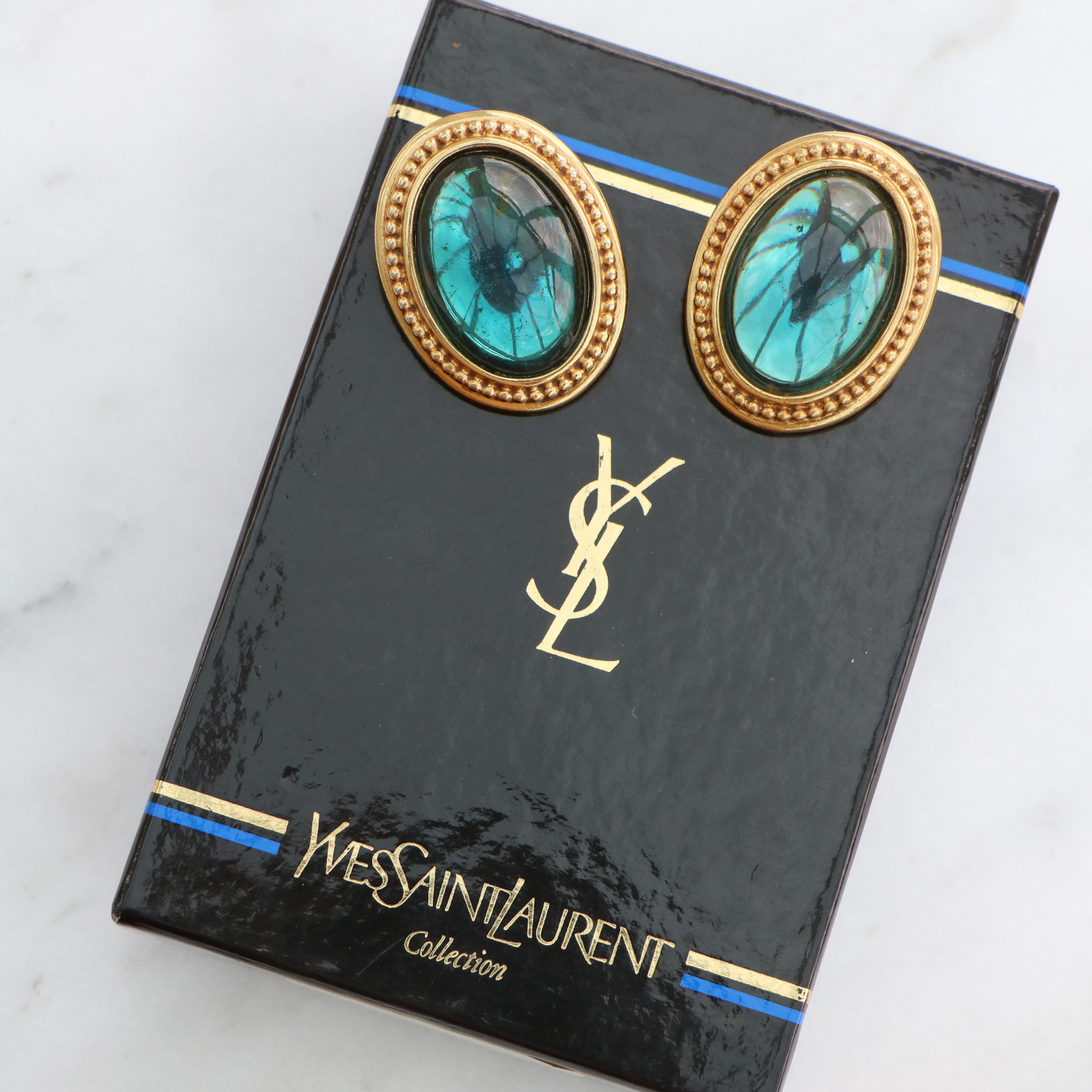 YSL Vintage Gold and Green Vintage Earrings