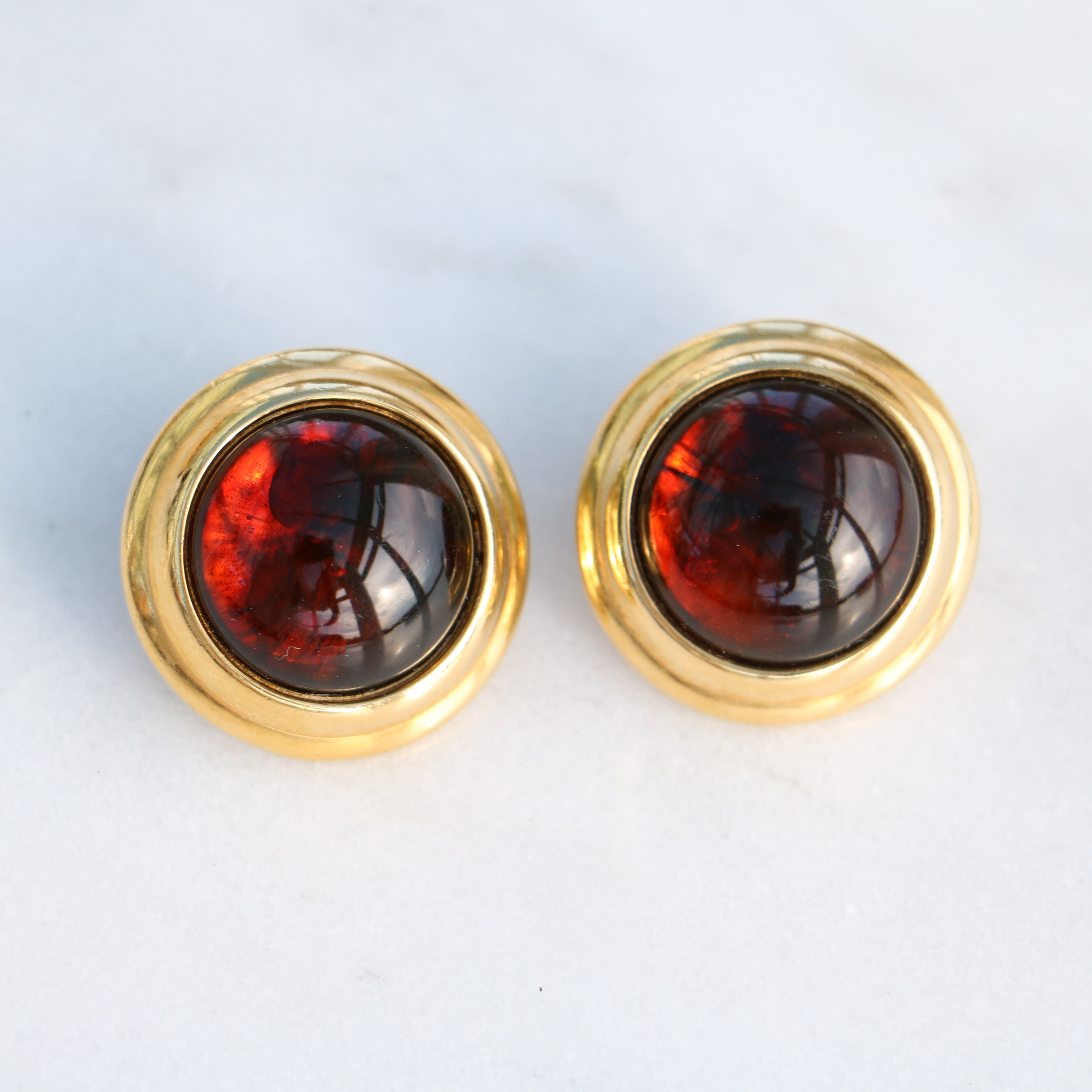 Vintage Round Gold Burgundy Earrings