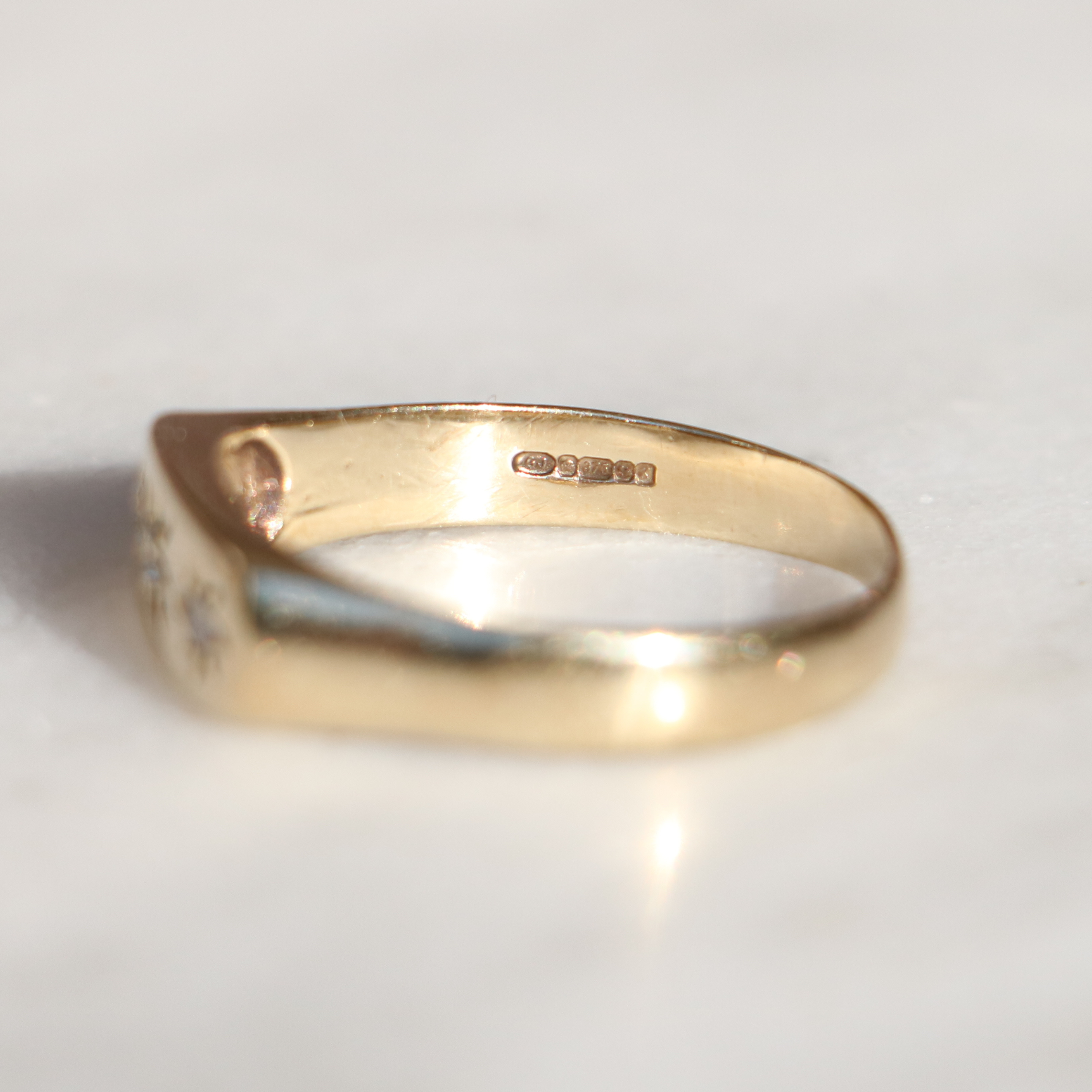 9ct Gold Vintage Triple Diamond Gypsy Ring