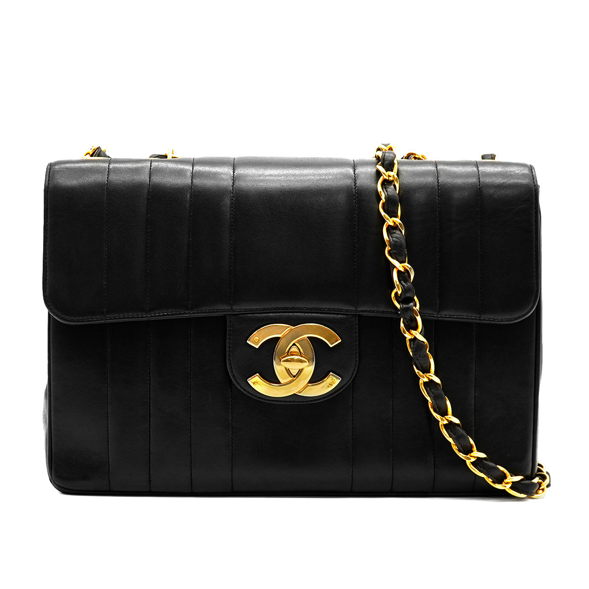 VINTAGE CHANEL MADEMOISELLE CHAIN SHOULDER BAG BLACK LAMB SKIN GOLD HARDWARE 90335601
