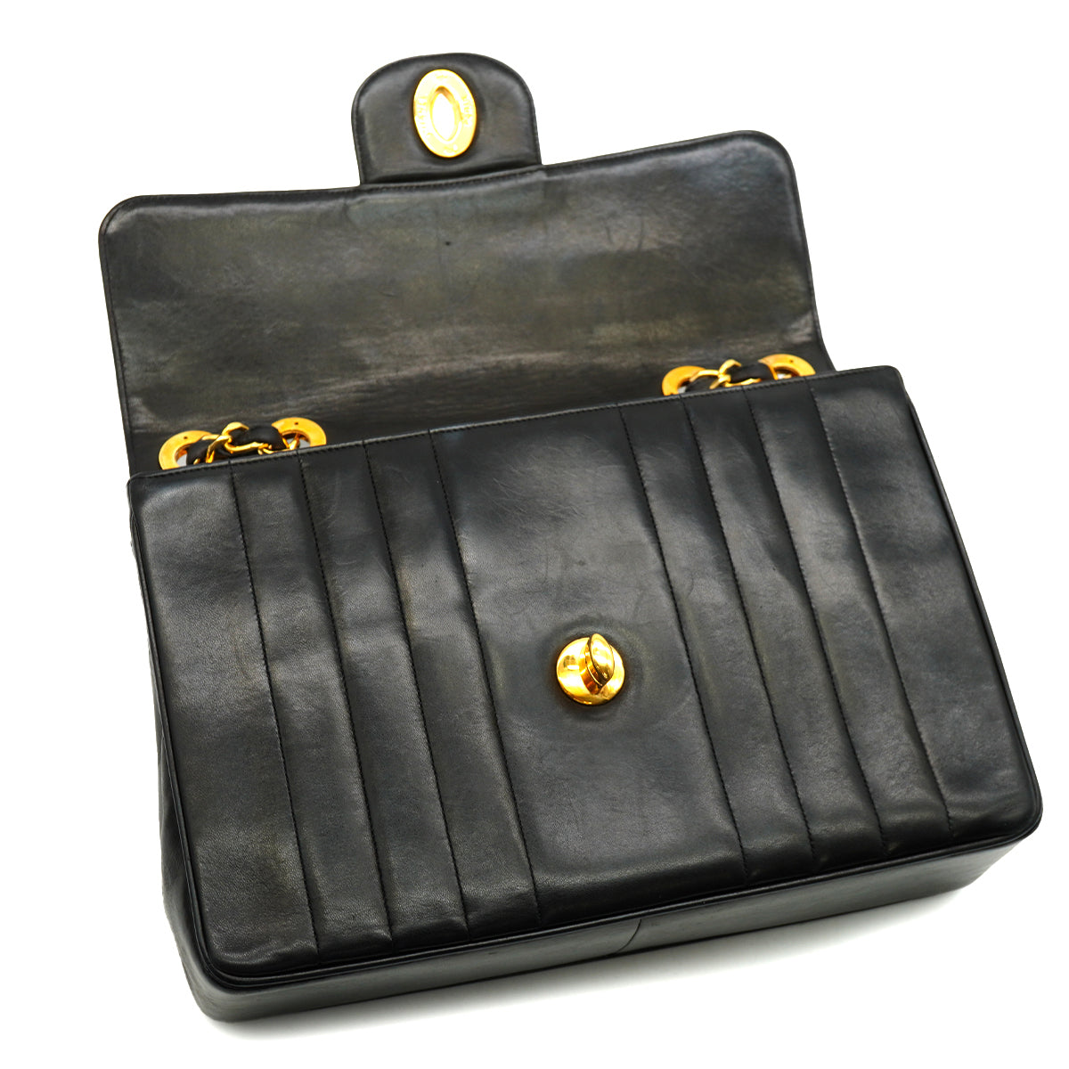 VINTAGE CHANEL MADEMOISELLE CHAIN SHOULDER BAG BLACK LAMB SKIN GOLD HARDWARE 90335601