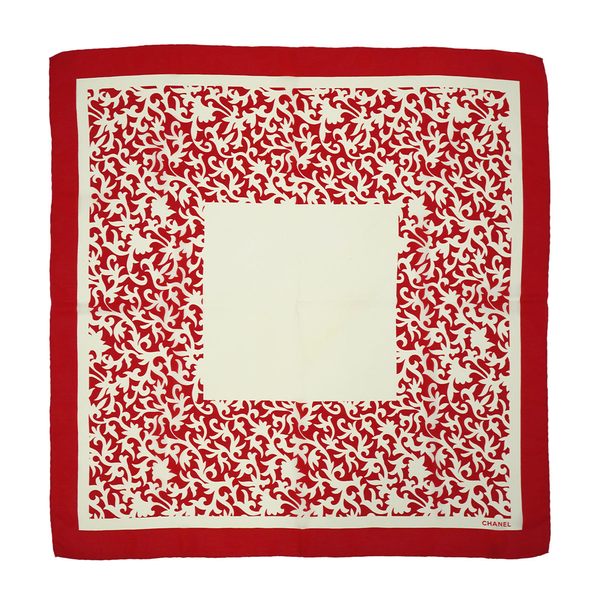 VINTAGE CHANEL ARABESQUE PATTERN SCARF RED WHITE SILK 90331696