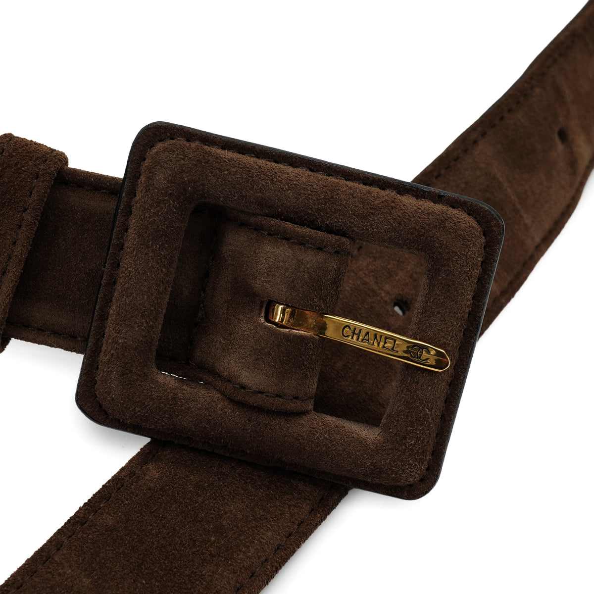 VINTAGE CHANEL BELT WITH POUCHES COCOMARK BROWN SUEDE ACCESSORY GOLD HARDWARE 90335795