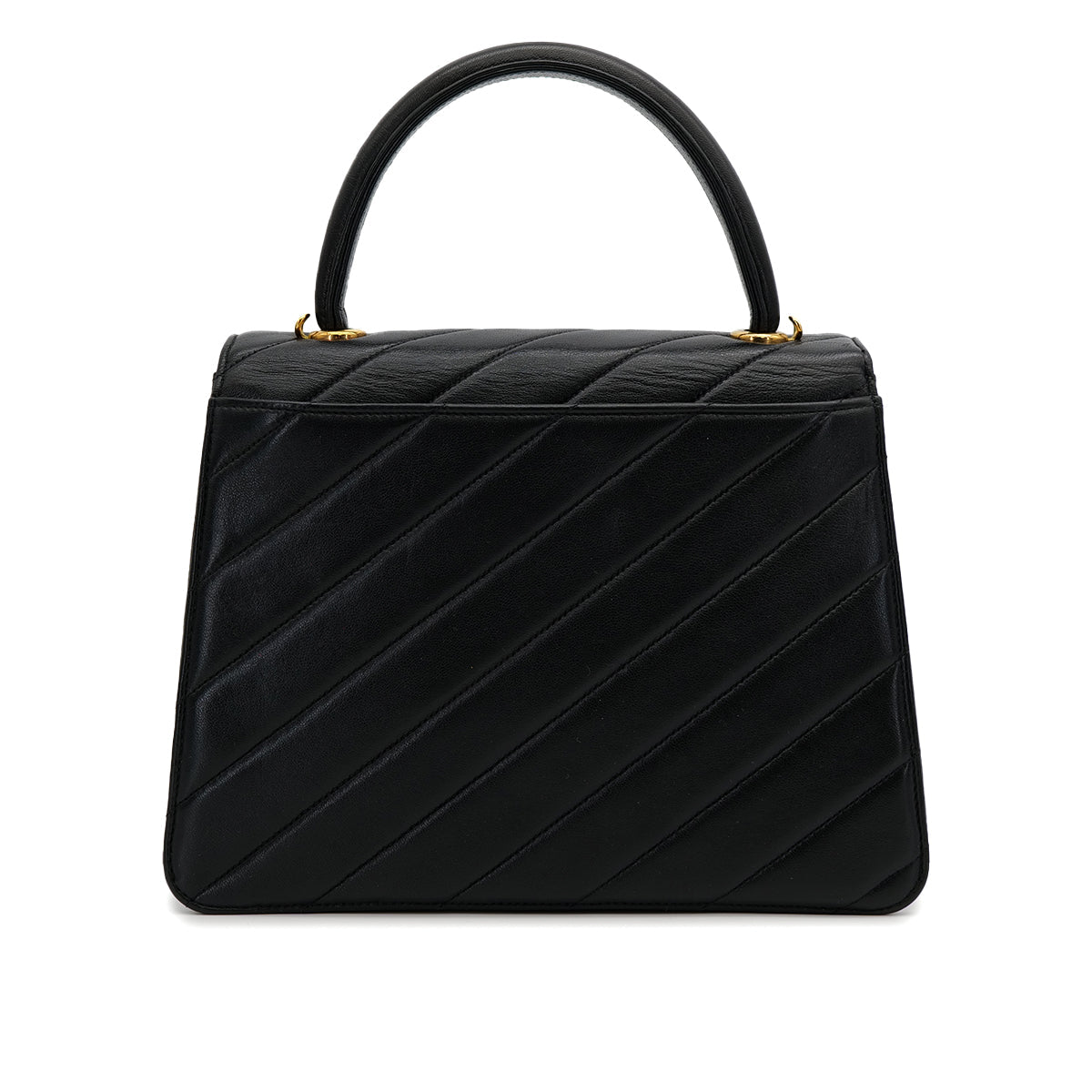 VINTAGE CHANEL BIAS STITCH CHAIN SHOULDER HAND BAG BLACK LAMB SKIN GOLD HARDWARE 90319587