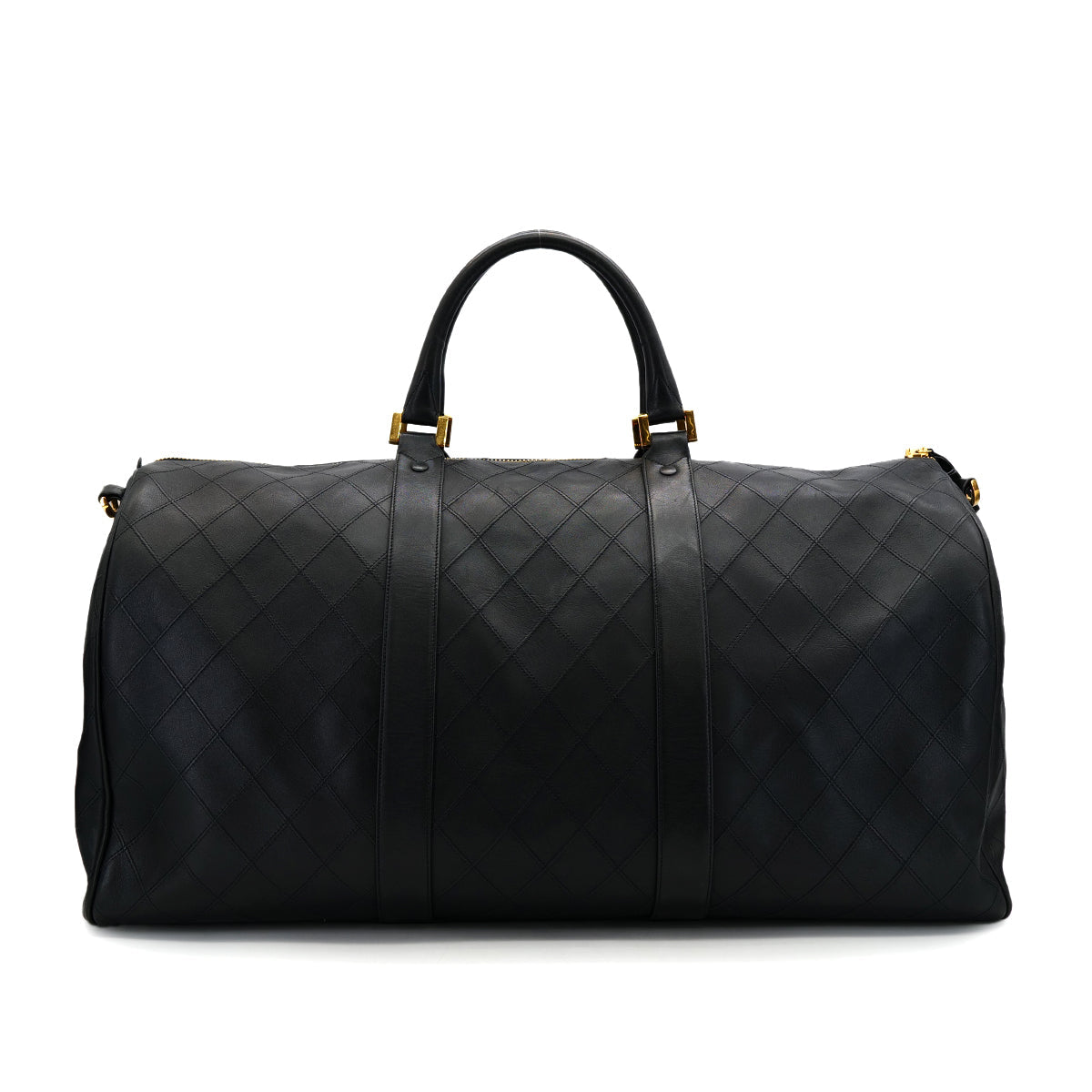 VINTAGE CHANEL BICOLORE BOSTON SHOULDER BAG BLACK LEATHER GOLD HARDWARE 90320169