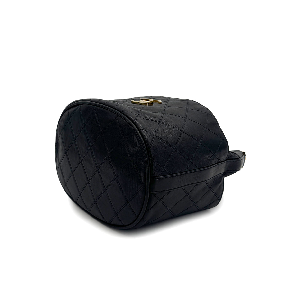 VINTAGE CHANEL BICOLORE DRAWSTRING CHAIN SHOULDER BAG BLACK LAMB SKIN GOLD HARDWARE 90319931