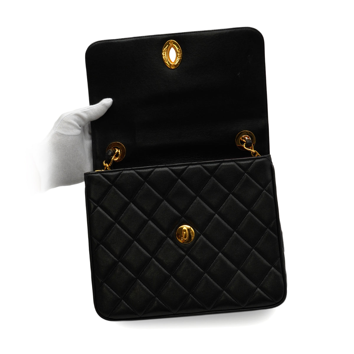 VINTAGE CHANEL BIC COCO CHAIN SHOULDER BAG BLACK LAMB SKIN GOLD HARDWARE 90345065