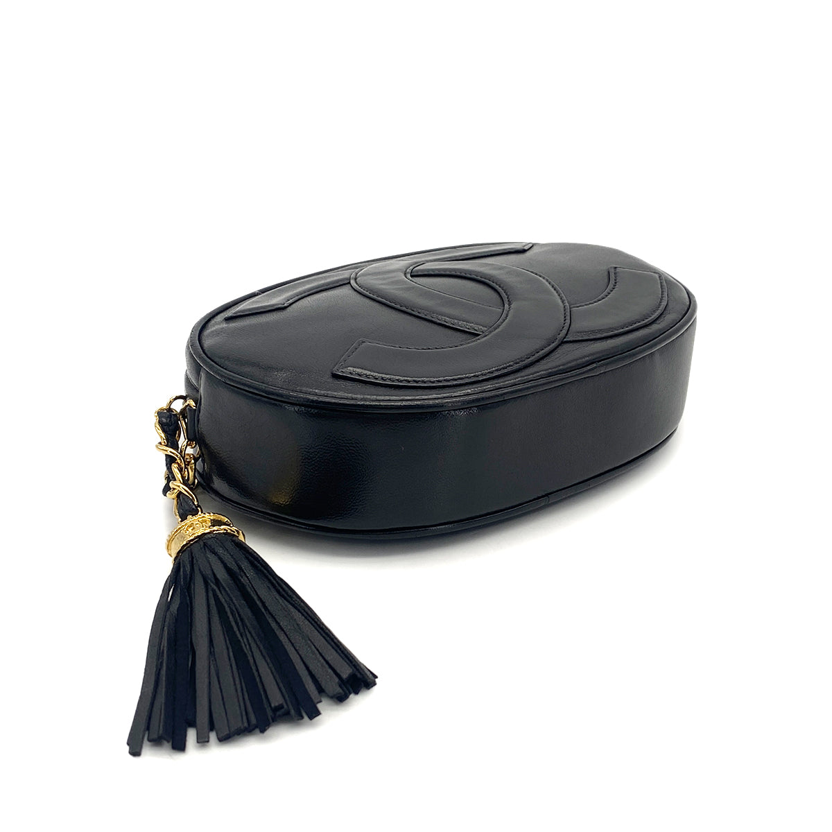 VINTAGE CHANEL BIG COCO CHAIN SHOULDER BAG FRINGE BLACK LAMB SKIN GOLD HARDWARE 90317912