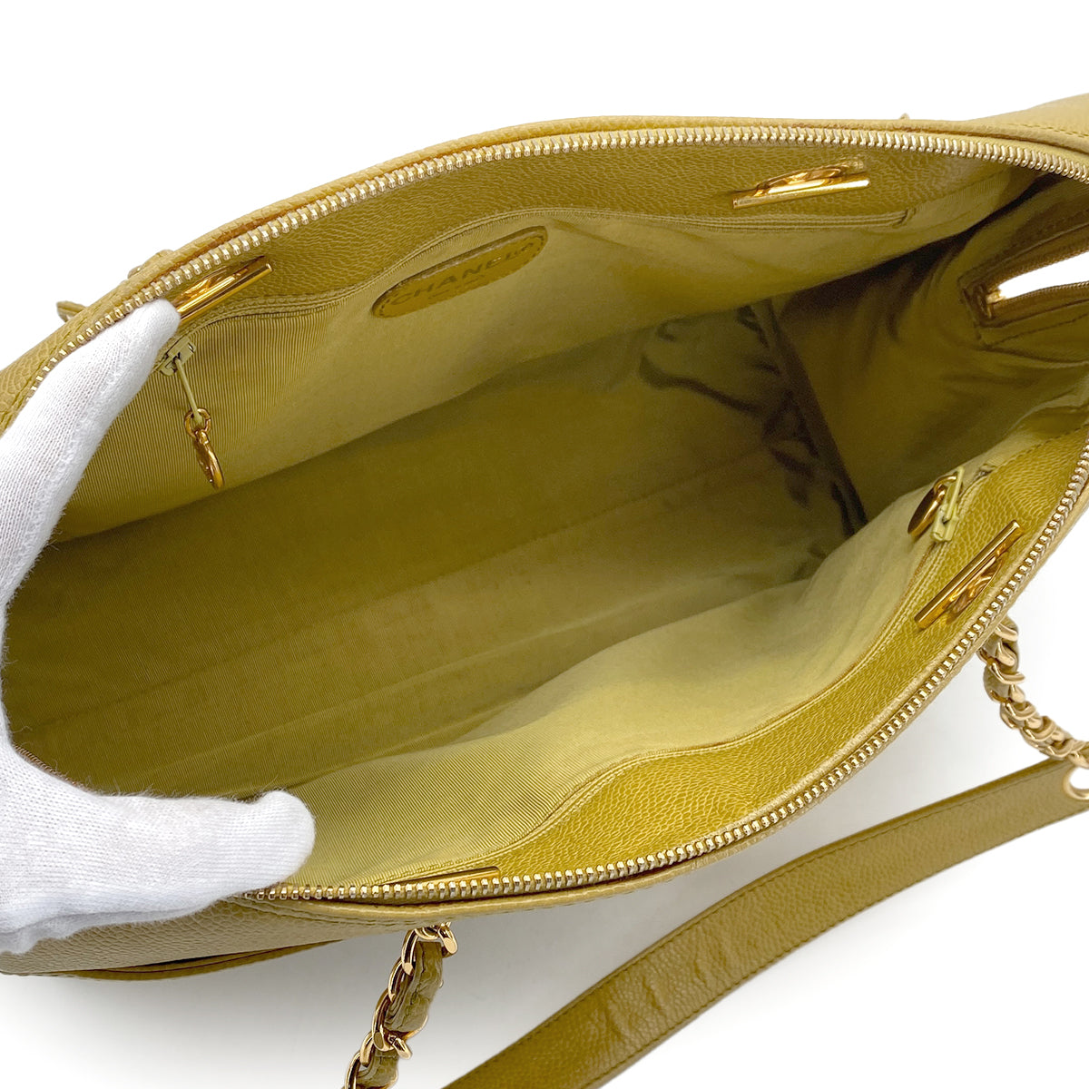 VINTAGE CHANEL BIG COCO CHAIN TOTE BAG YELLOW CAVIAR SKIN GOLD HARDWARE 90317774