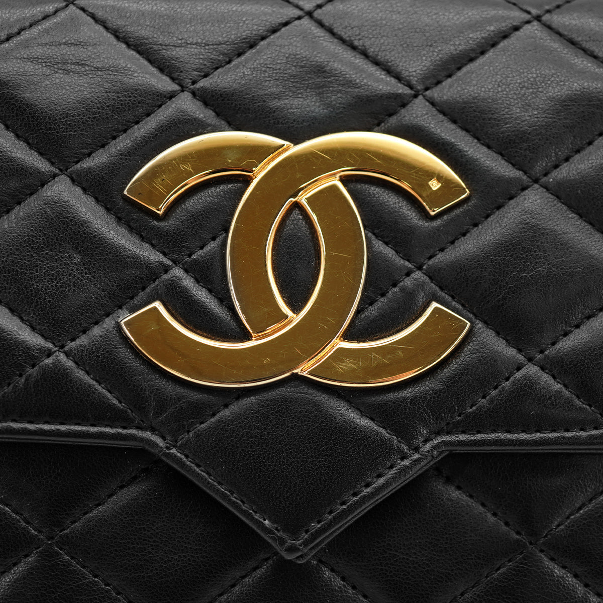 VINTAGE CHANEL BIG COCO MATELASSE CHAIN SHOULDER BAG BLACK LAMB SKIN GOLD HARDWARE 90324750