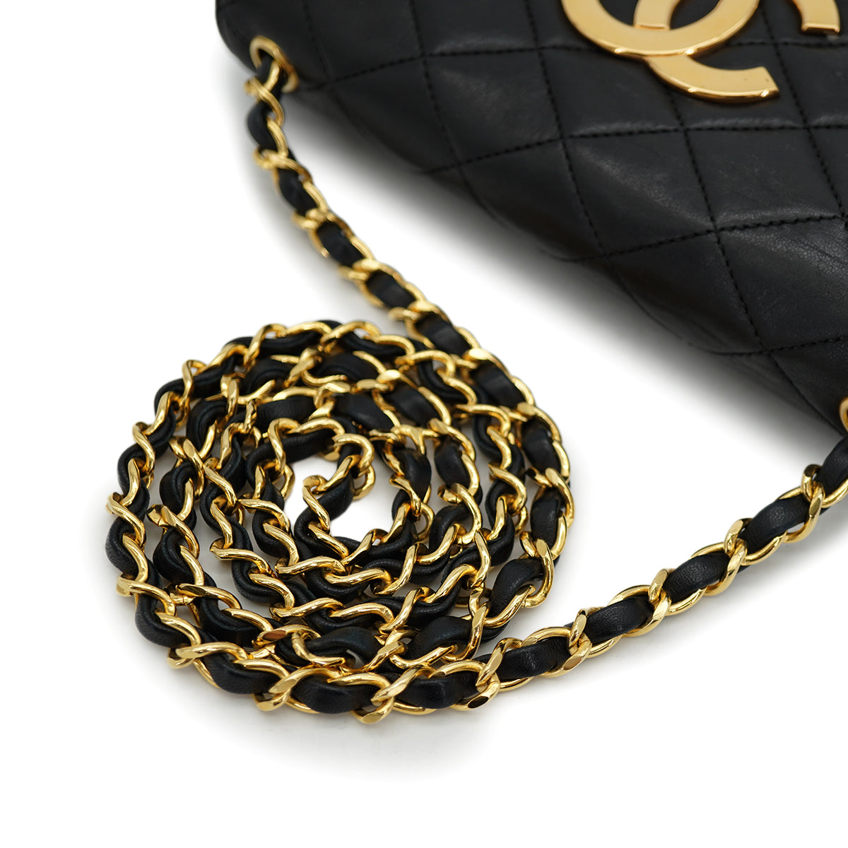VINTAGE CHANEL BIG COCO MATELASSE CHAIN SHOULDER BAG BLACK LAMB SKIN GOLD HARDWARE 90324750