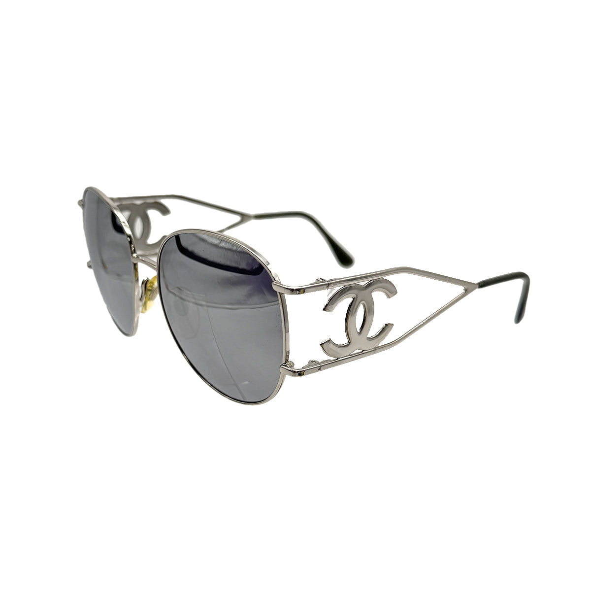 VINTAGE CHANEL BIG COCO SUNGLASSES SILVER EYEWEAR 90329020