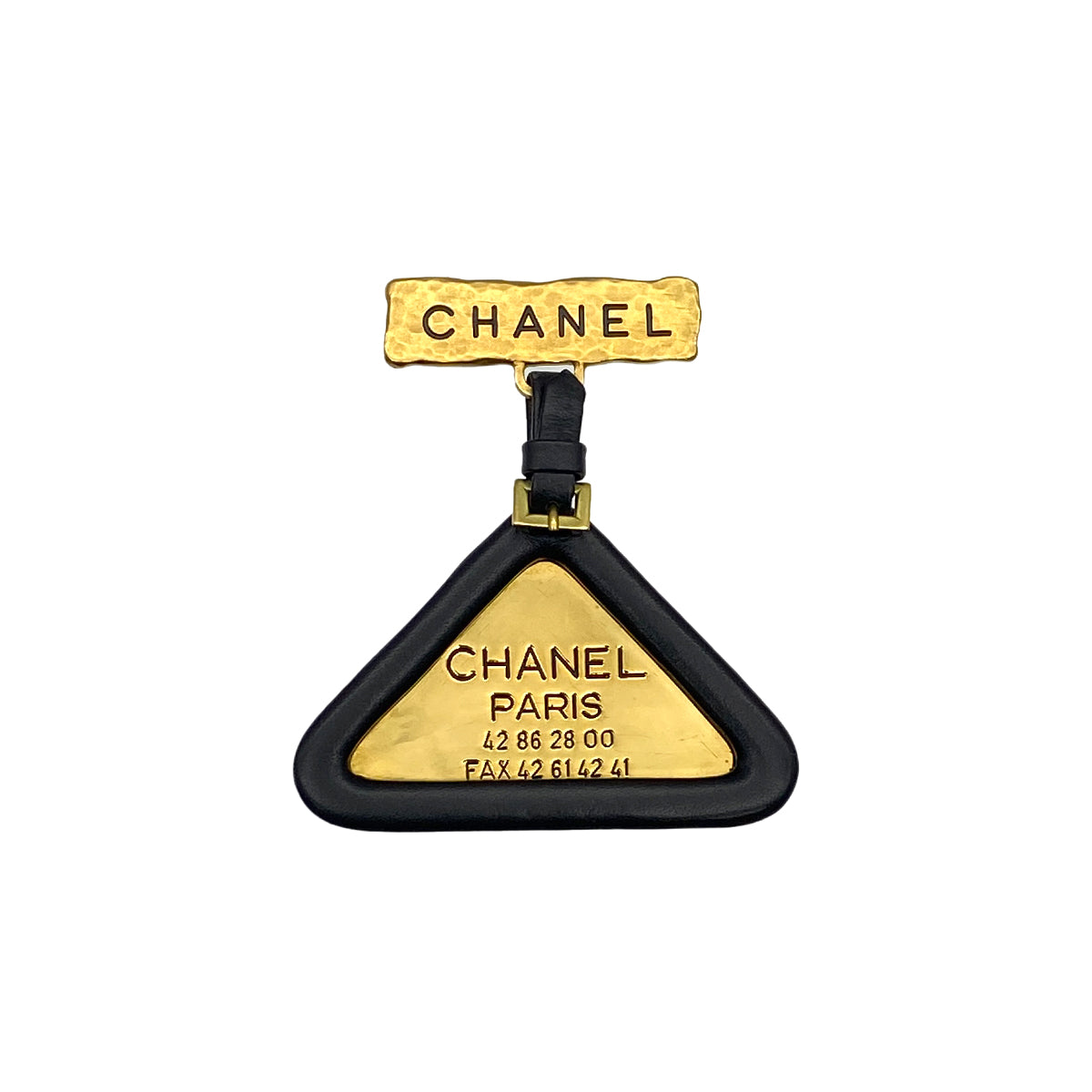 VINTAGE CHANEL BROOCH LOGO BLACK GOLD LEATHER ACCESSORY 94P 90319670