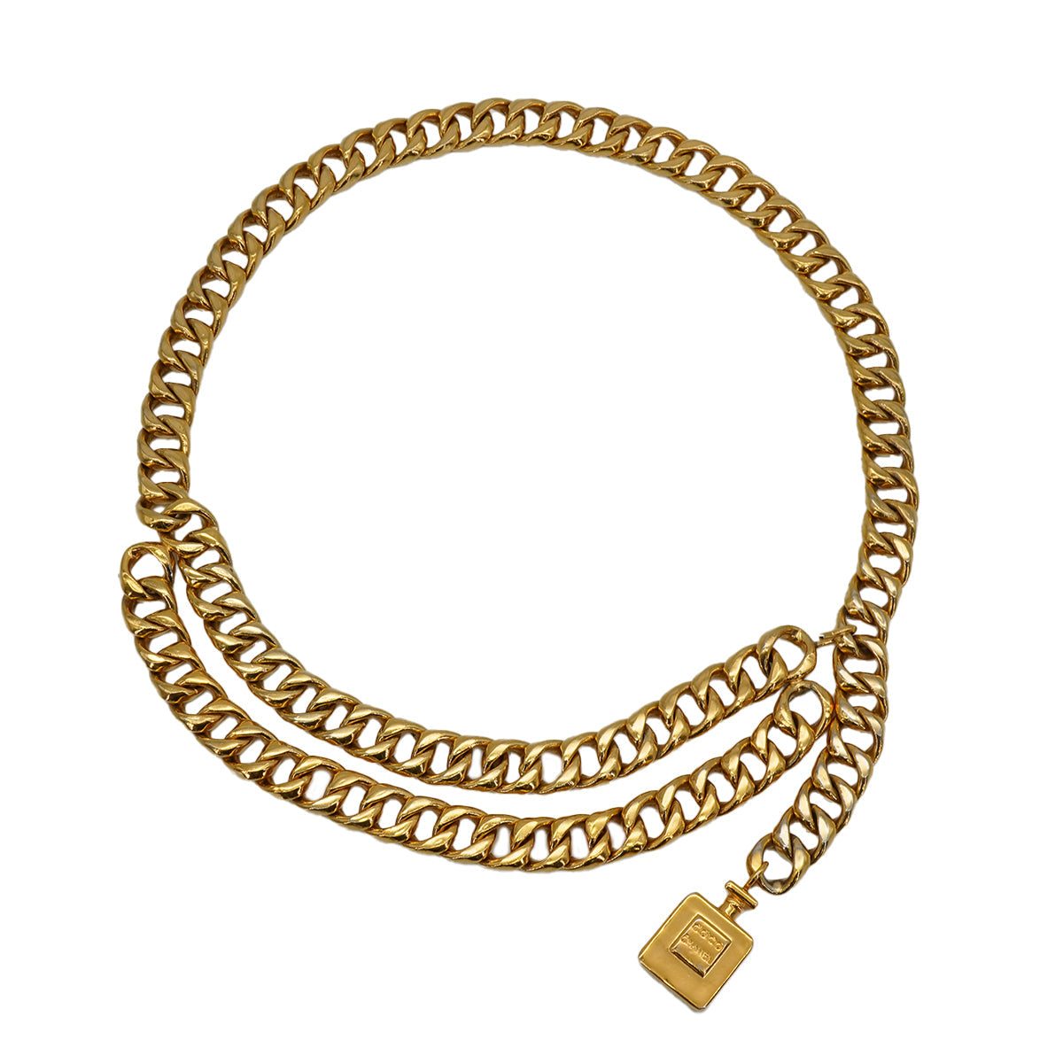 VINTAGE CHANEL CHAIN BELT PERFUME MOTIF CHARM GOLD ACCESSORY 90334891