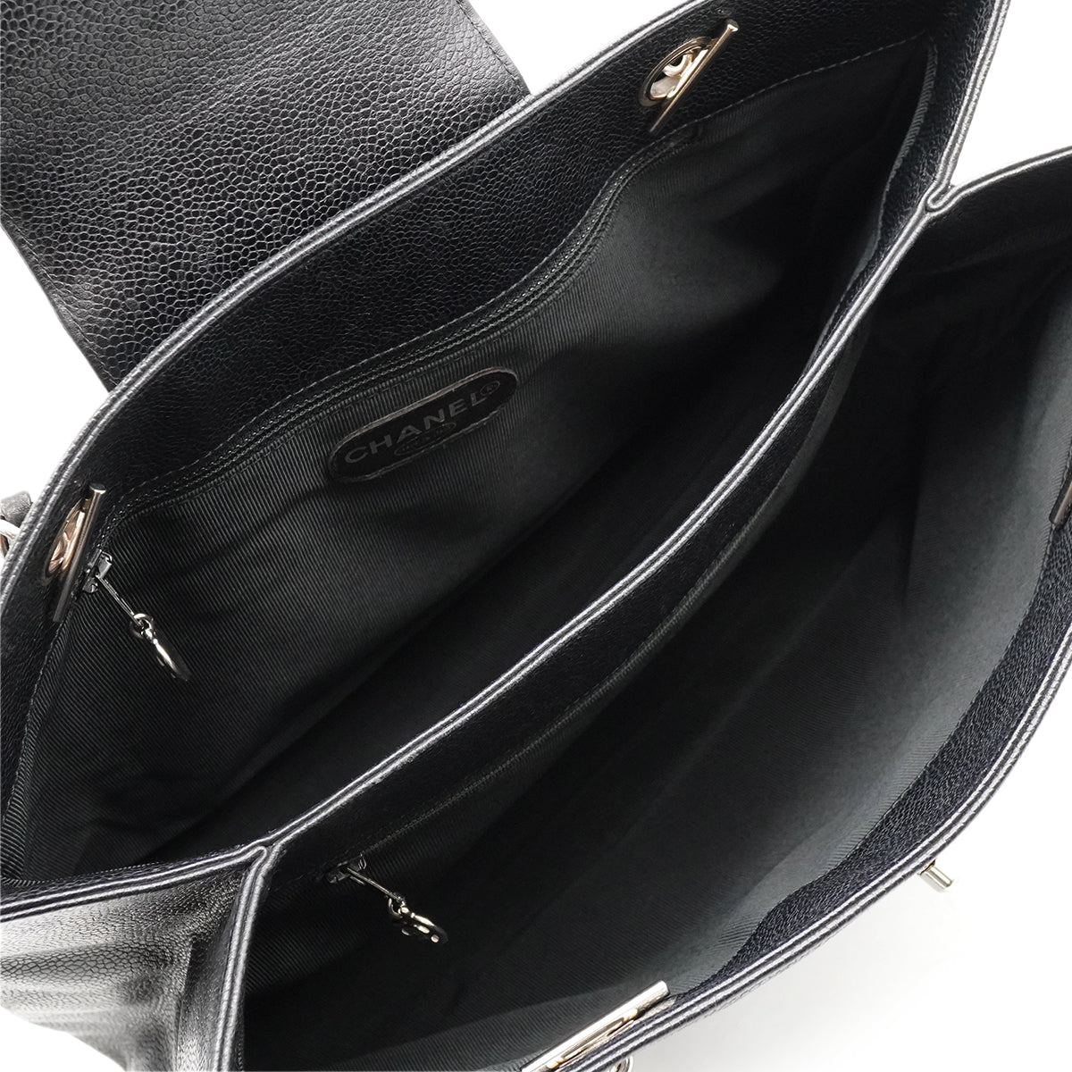 VINTAGE CHANEL CHAIN SHOULDER BAG BLACK CAVIAR SKIN SILVER HARDWARE 90344463