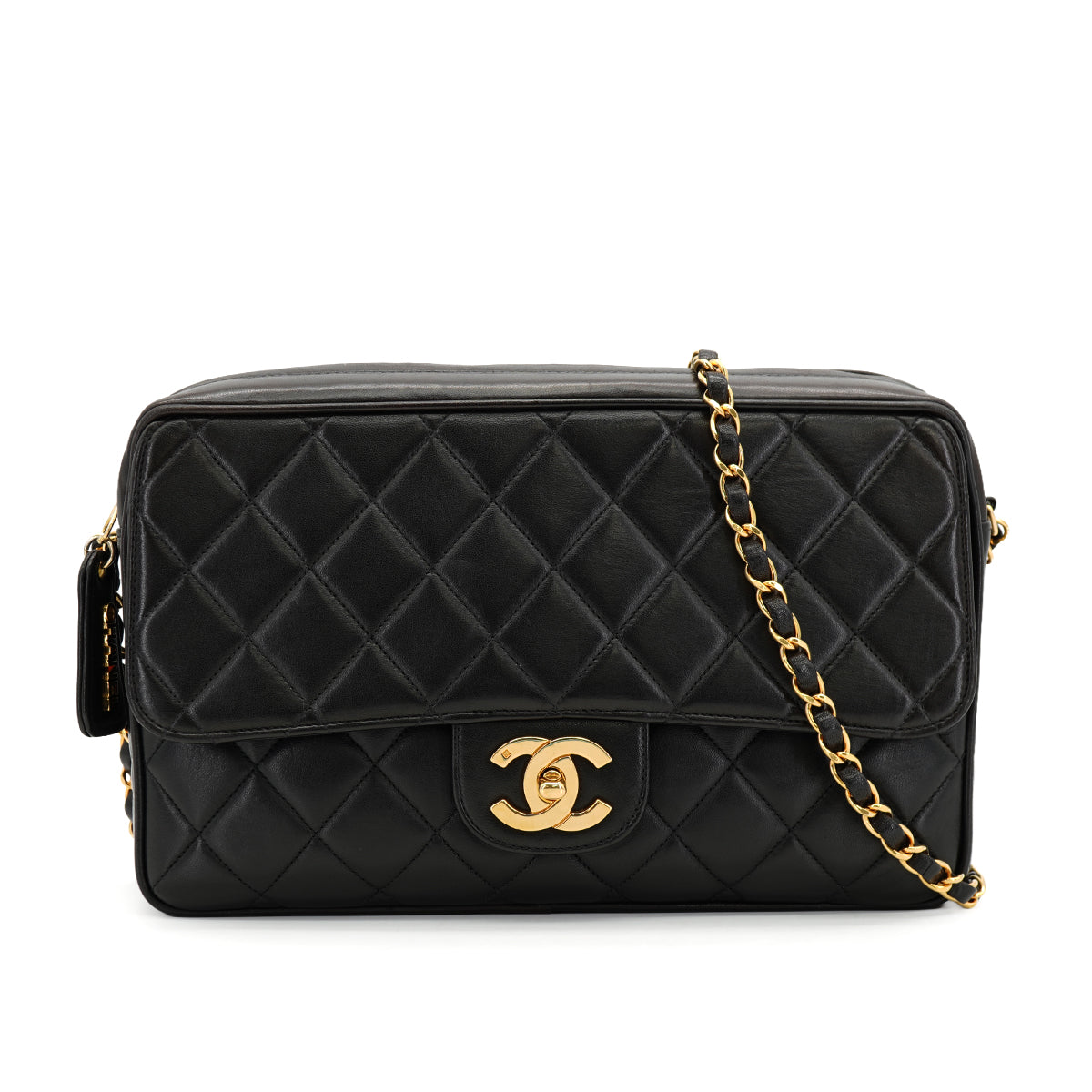 VINTAGE CHANEL CHAIN SHOULDER BAG BLACK LAMB SKIN GOLD HARDWARE 90335602