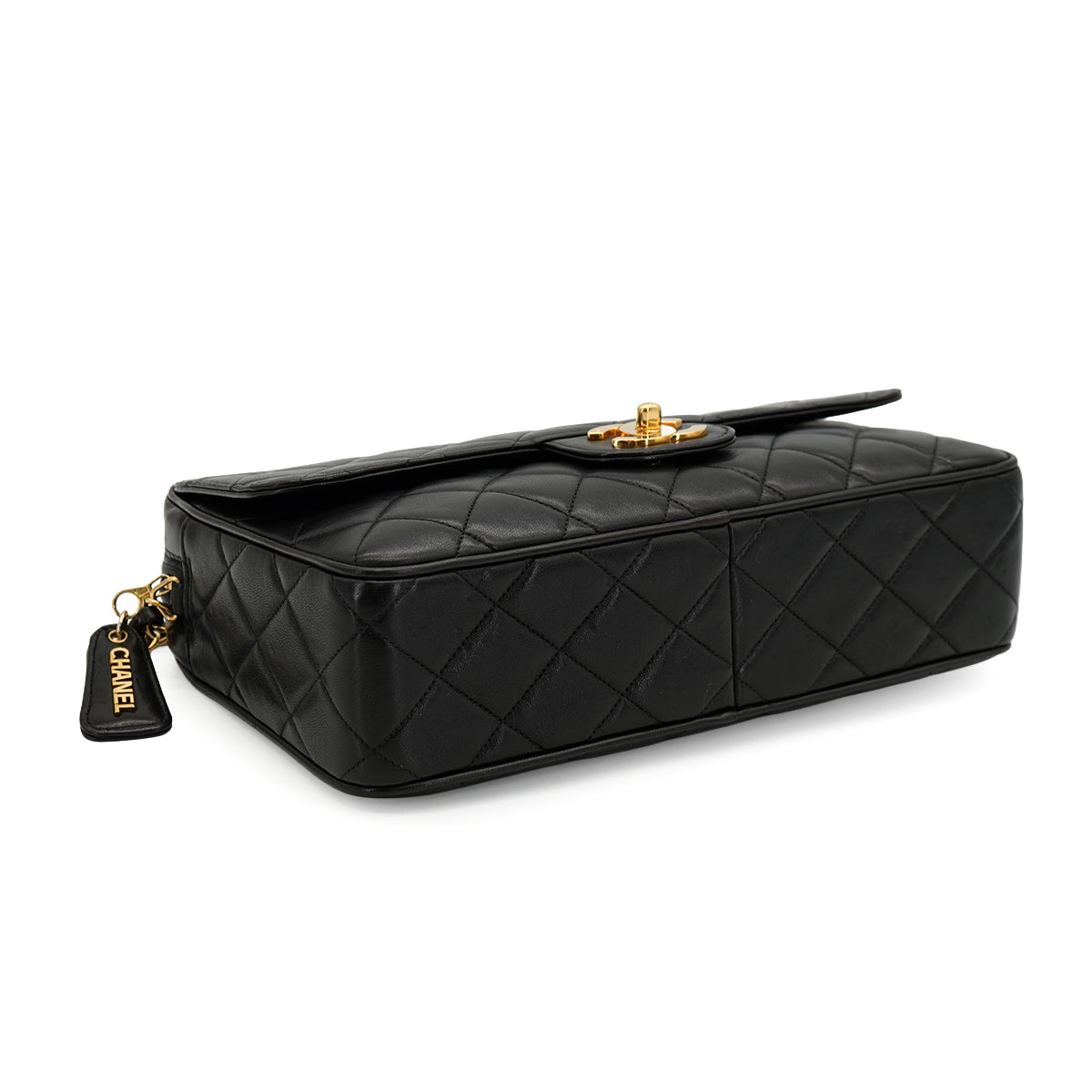 VINTAGE CHANEL CHAIN SHOULDER BAG BLACK LAMB SKIN GOLD HARDWARE 90335602