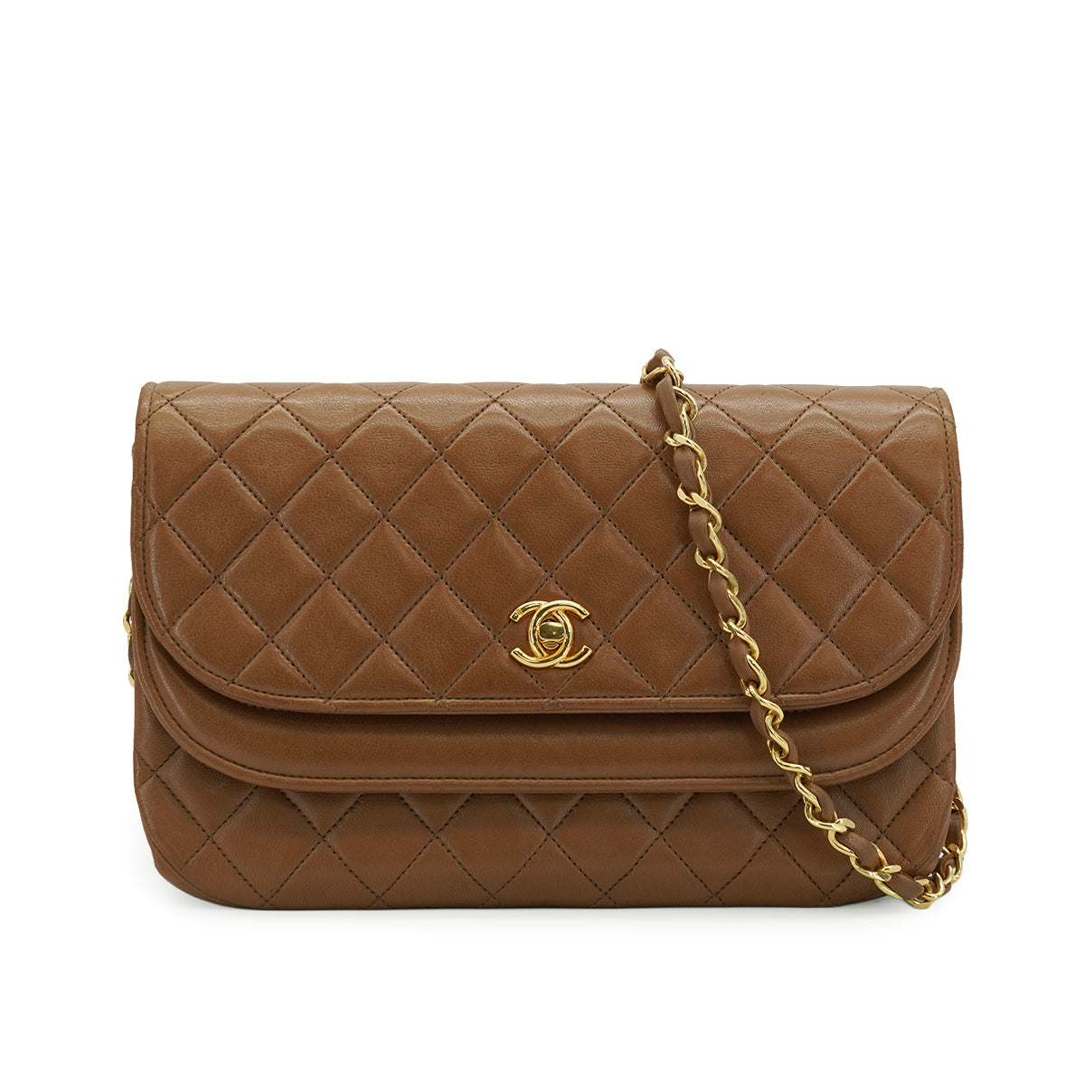 VINTAGE CHANEL MATELASSE CHAIN SHOULDER BAG BROWN LAMB SKIN GOLD HARDWARE 90334145