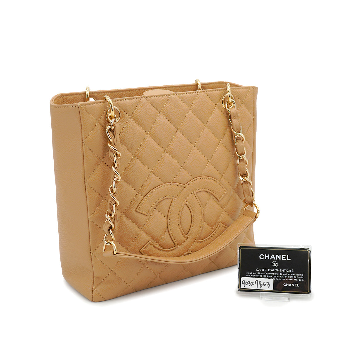 VINTAGE CHANEL COCOMARK CHAIN TOTE BAG BEIGE CAVIAR SKIN GOLD HARDWARE 90327863