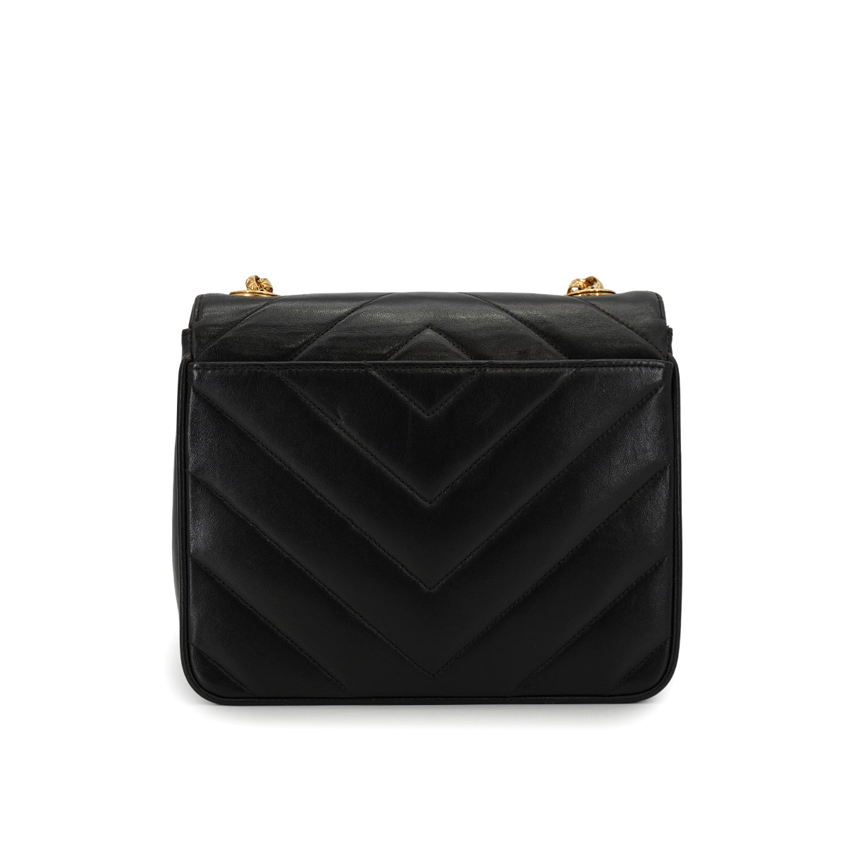 VINTAGE CHANEL CHEVRON BIJOU CHAIN SHOULDER BAG BLACK LAMB SKIN GOLD HARDWARE 90330935