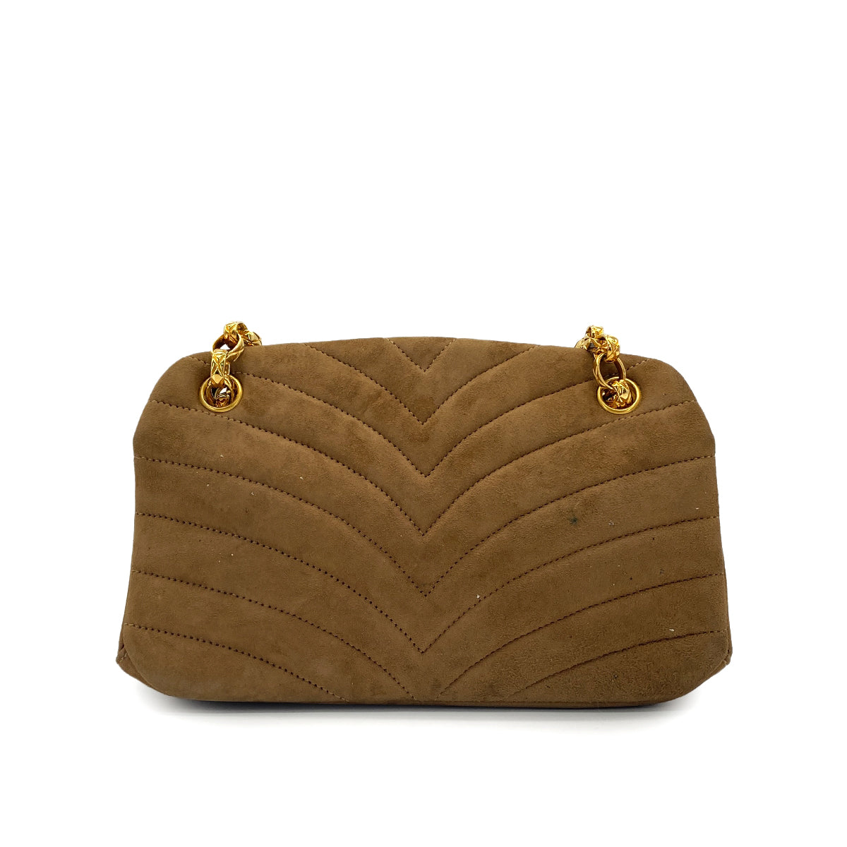 VINTAGE CHANEL CHEVRON BIJOU CHAIN SHOULDER BAG BROWN SUEDE GOLD HARDWARE 90321629