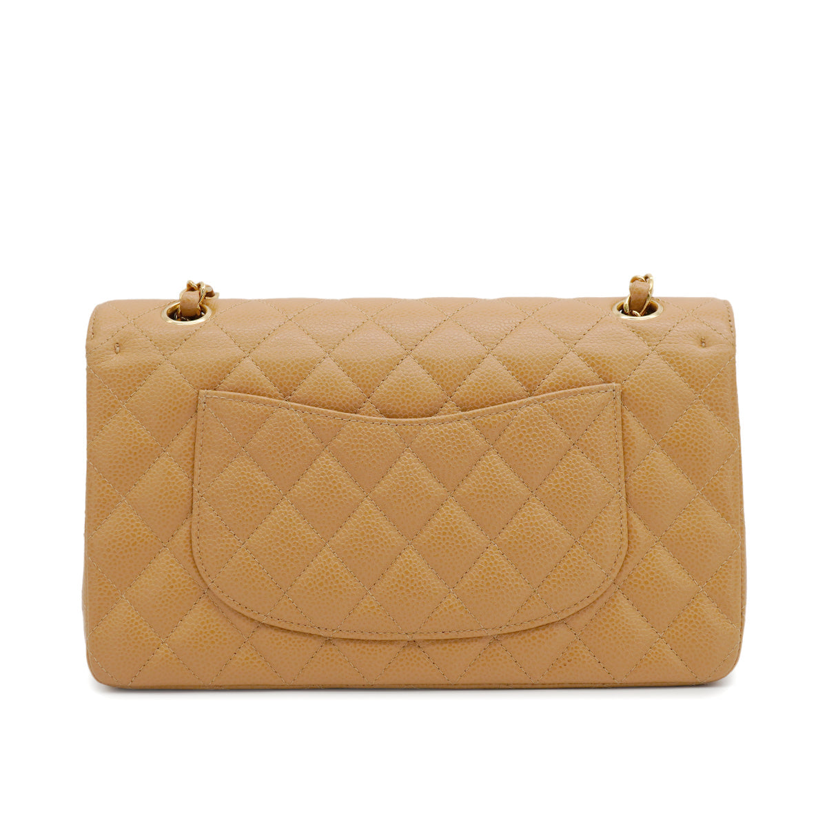 VINTAGE CHANEL CLASSIC FLAP MEDIUM CHAIN SHOULDER BAG BEIGE CAVIAR SKIN GOLD HARDWARE 90343003