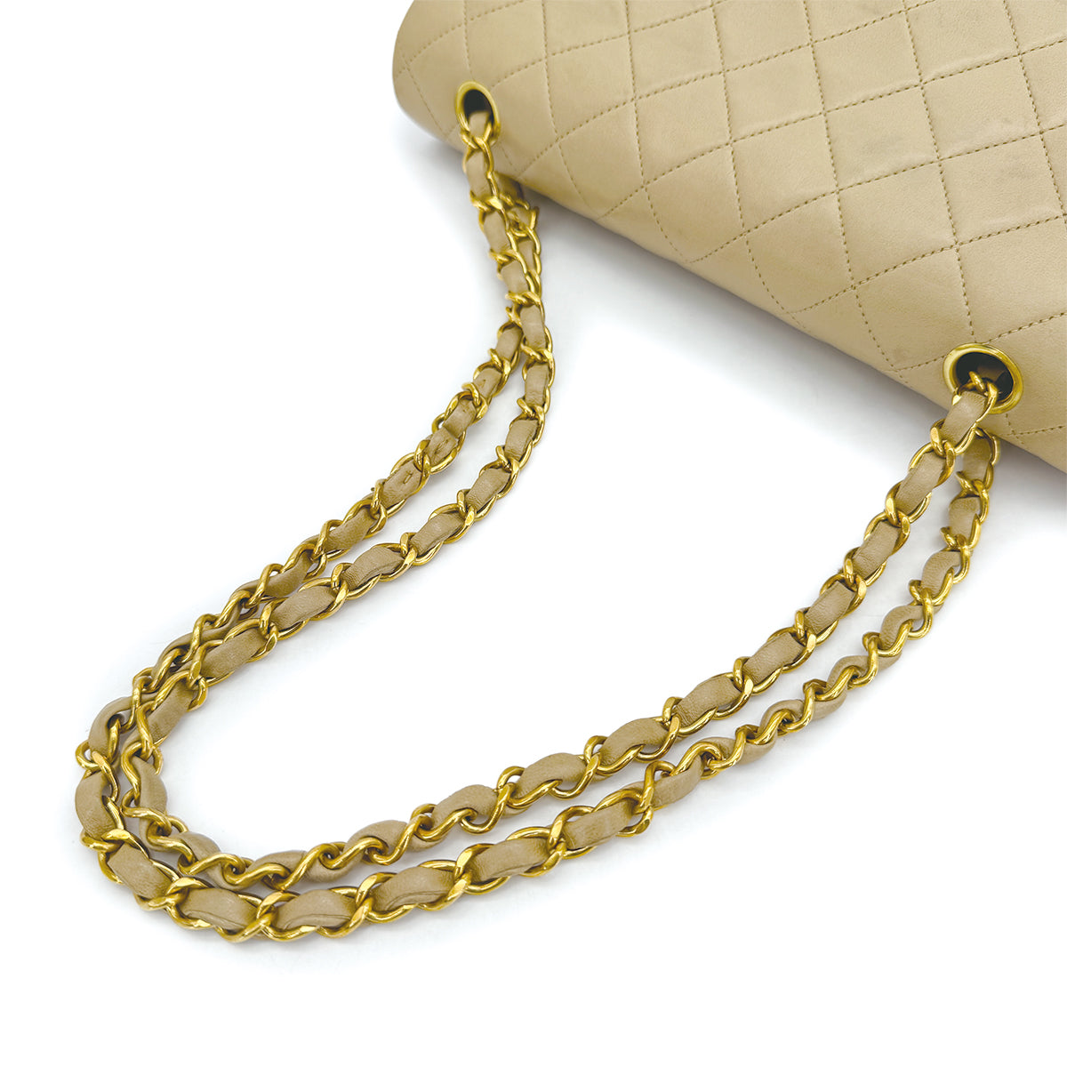 VINTAGE CHANEL CLASSIC FLAP MEDIUM CHAIN SHOULDER BAG BEIGE LAMB SKIN GOLD HARDWARE 90309819