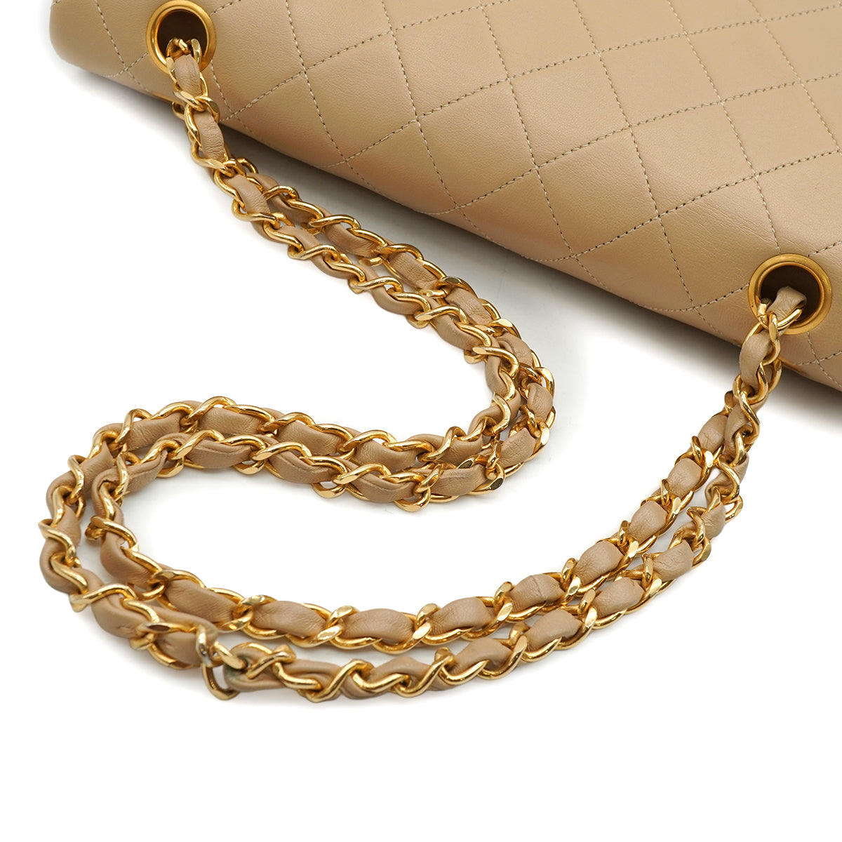 VINTAGE CHANEL CLASSIC FLAP MEDIUM CHAIN SHOULDER BAG BEIGE LAMB SKIN GOLD HARDWARE 90345501