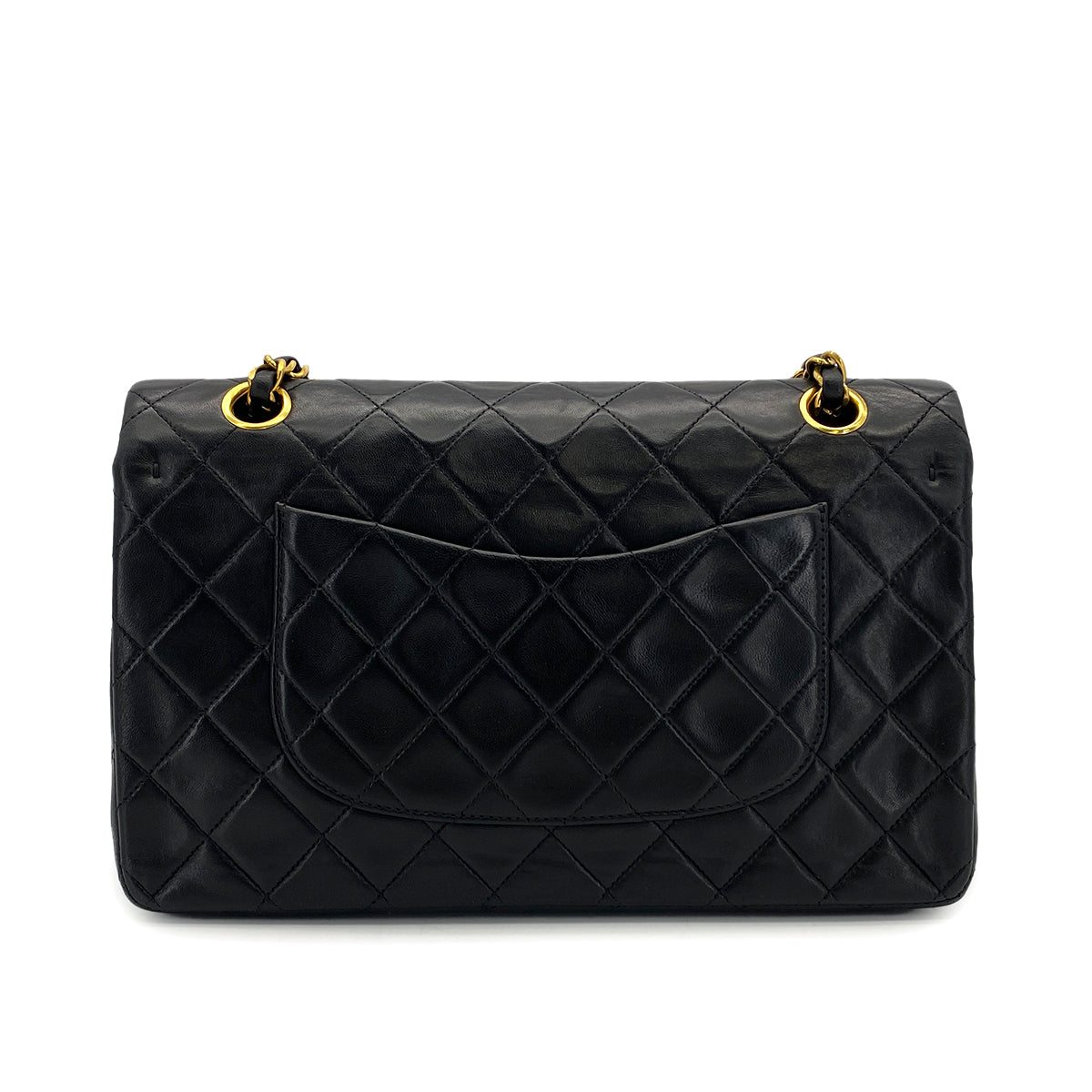 VINTAGE CHANEL CLASSIC FLAP MEDIUM CHAIN SHOULDER BAG BLACK LAMB SKIN GOLD HARDWARE 90324140
