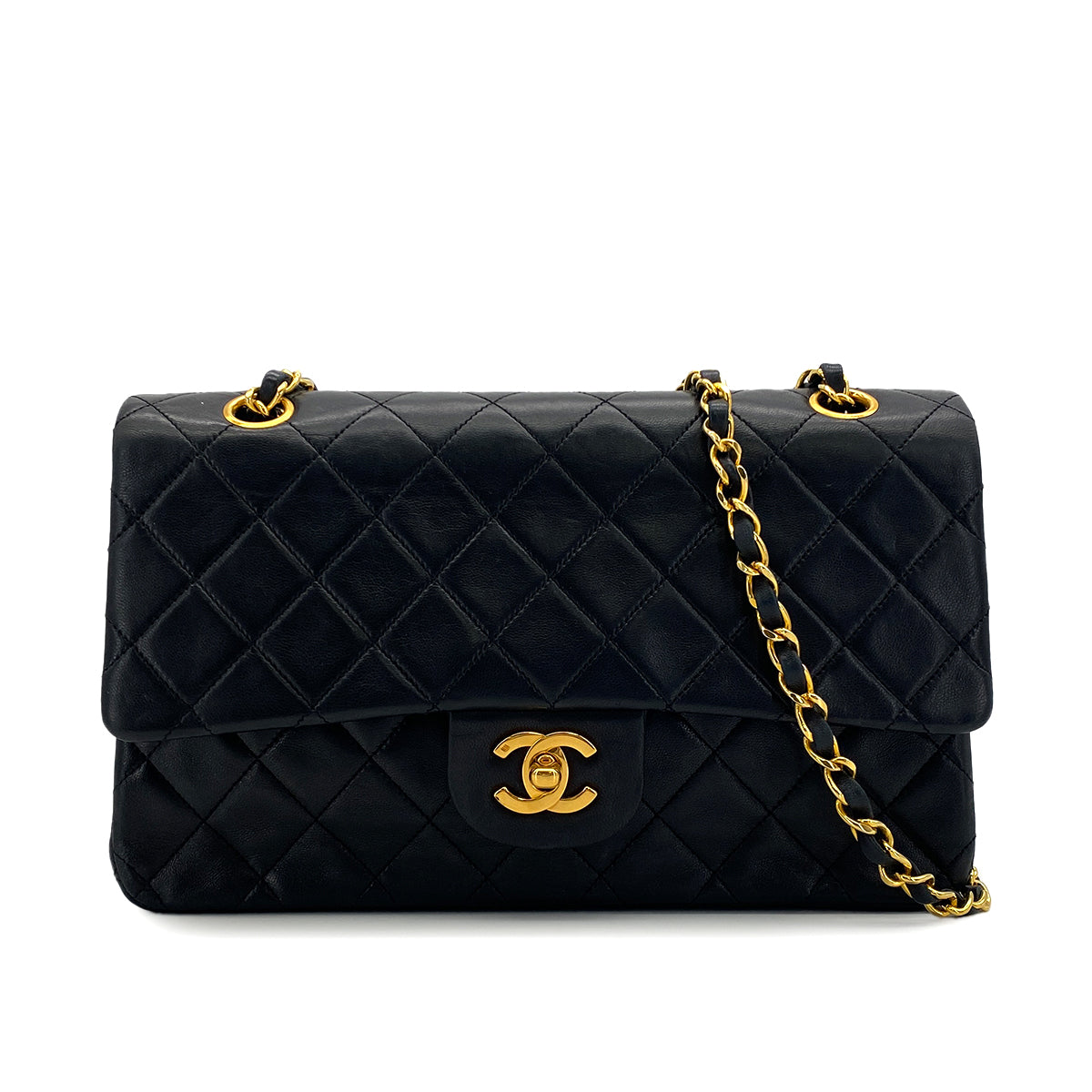 VINTAGE CHANEL CLASSIC FLAP MEDIUM CHAIN SHOULDER BAG BLACK LAMB SKIN GOLD HARDWARE 90324635