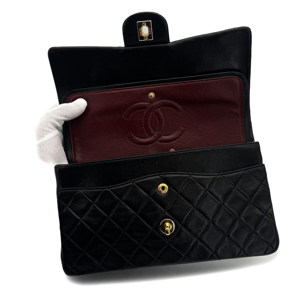 VINTAGE CHANEL CLASSIC FLAP MEDIUM CHAIN SHOULDER BAG BLACK LAMB SKIN GOLD HARDWARE 90319925
