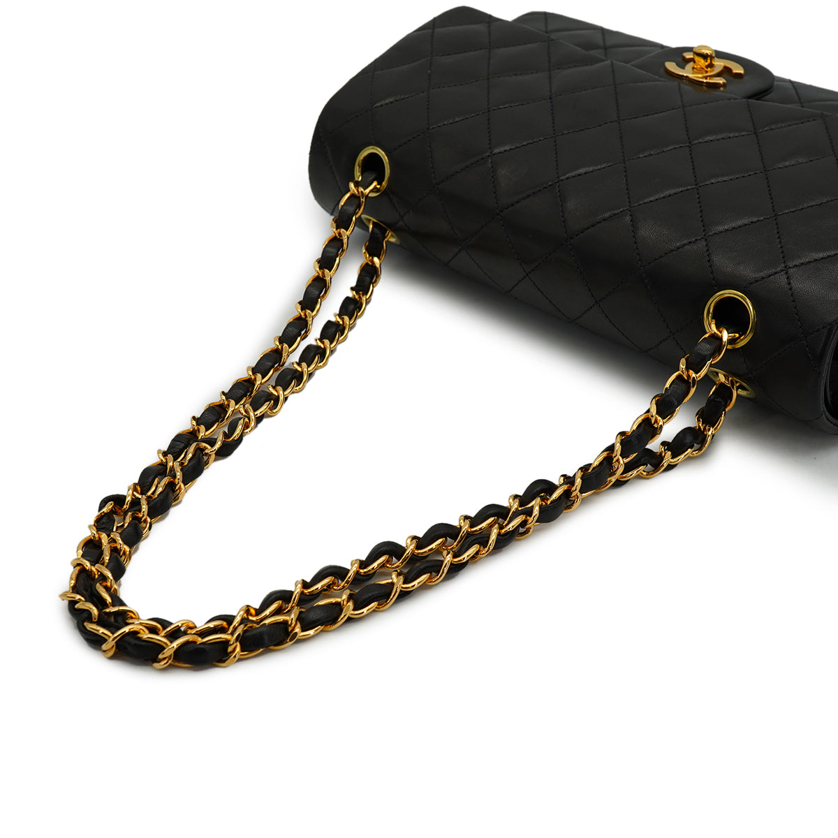VINTAGE CHANEL CLASSIC FLAP MEDIUM CHAIN SHOULDER BAG BLACK LAMB SKIN GOLD HARDWARE 90334157
