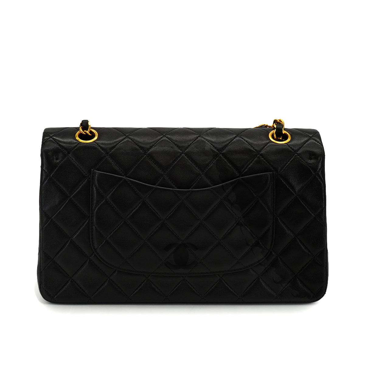 VINTAGE CHANEL CLASSIC FLAP MEDIUM CHAIN SHOULDER BAG BLACK LAMB SKIN GOLD HARDWARE 90343945