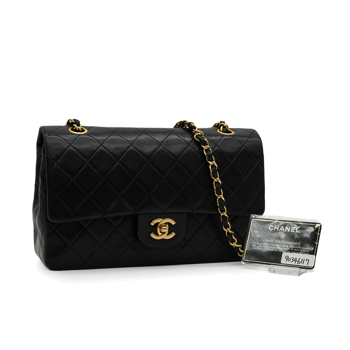 VINTAGE CHANEL CLASSIC FLAP MEDIUM CHAIN SHOULDER BAG BLACK LAMB SKIN GOLD HARDWARE 90346117