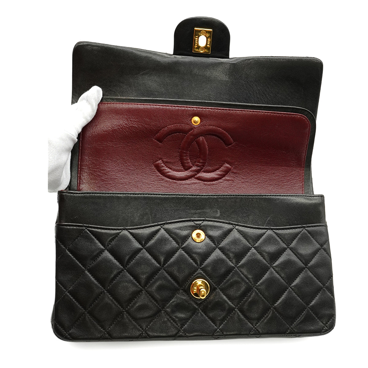 VINTAGE CHANEL CLASSIC FLAP MEDIUM CHAIN SHOULDER BAG BLACK LAMB SKIN GOLD HARDWARE 90346127