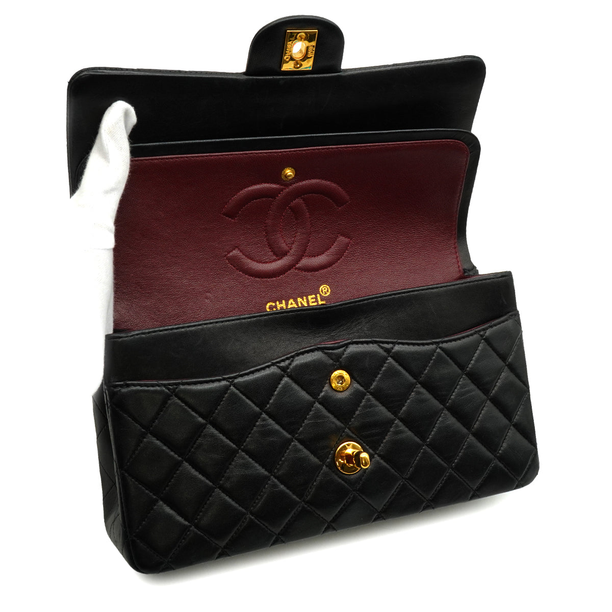 VINTAGE CHANEL CLASSIC FLAP MEDIUM CHAIN SHOULDER BAG BLACK LAMB SKIN GOLD HARDWARE 90346671