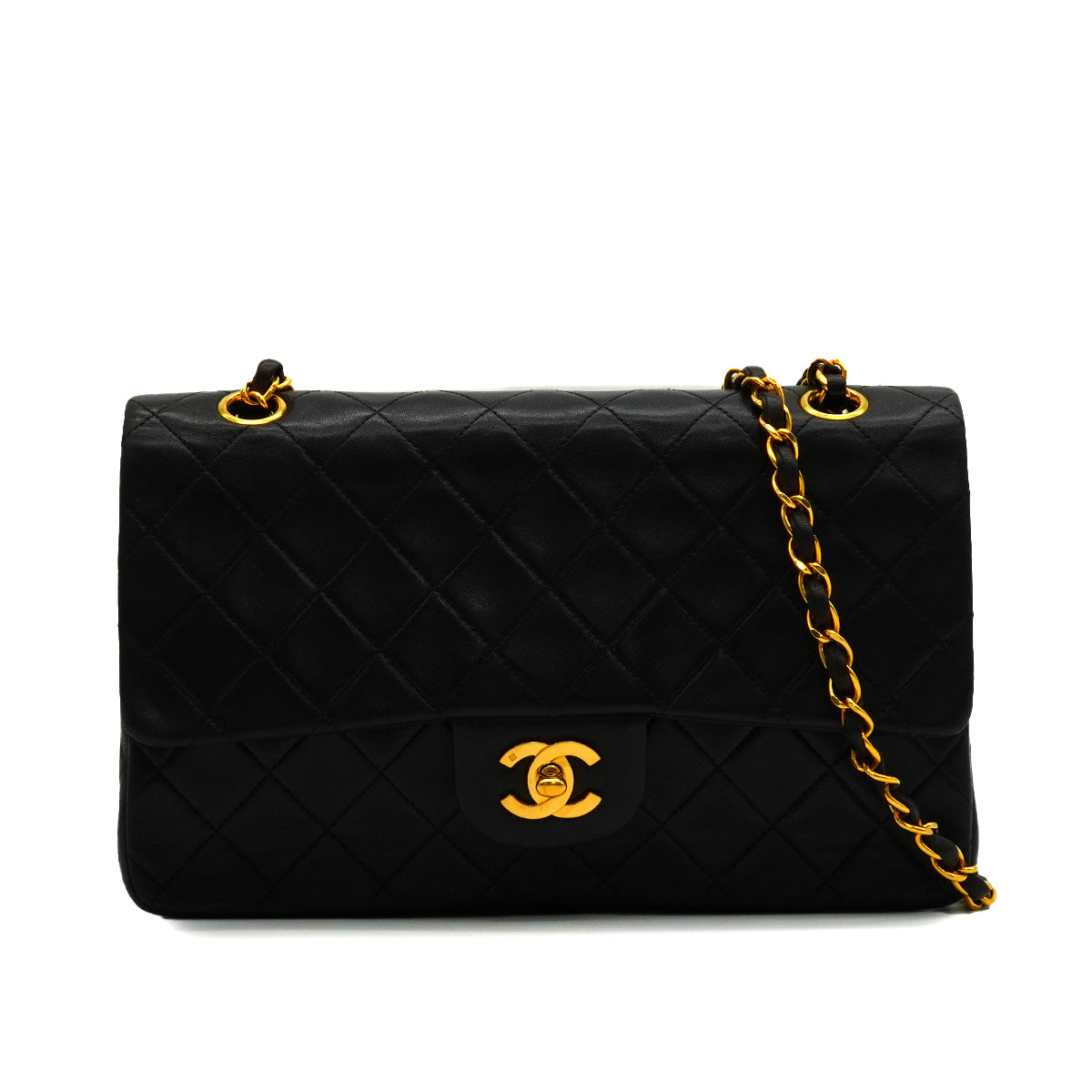 VINTAGE CHANEL CLASSIC FLAP MEDIUM CHAIN SHOULDER BAG BLACK LAMB SKIN GOLD HARDWARE 90347156