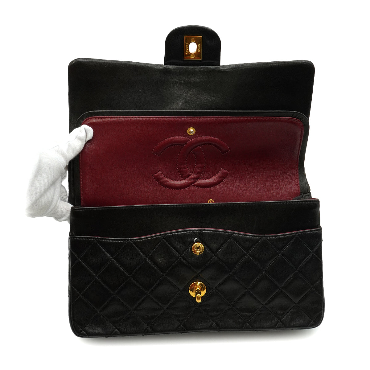 VINTAGE CHANEL CLASSIC FLAP MEDIUM CHAIN SHOULDER BAG BLACK LAMB SKIN GOLD HARDWARE 90347156