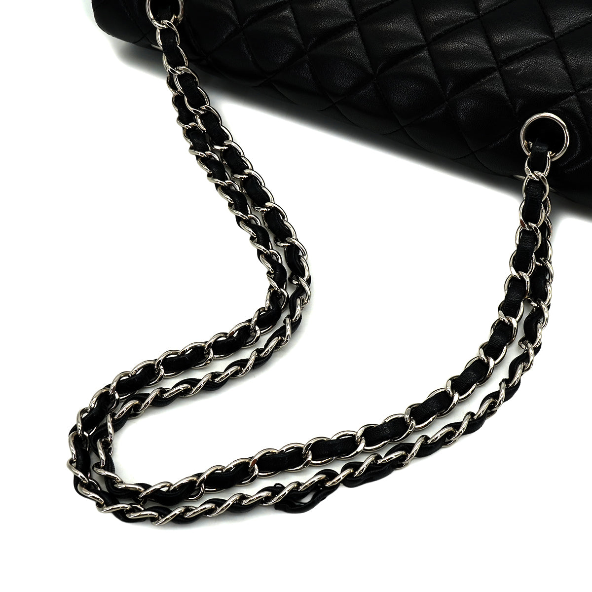 VINTAGE CHANEL CLASSIC FLAP MEDIUM CHAIN SHOULDER BAG BLACK LAMB SKIN SILVER HARDWARE 90344389
