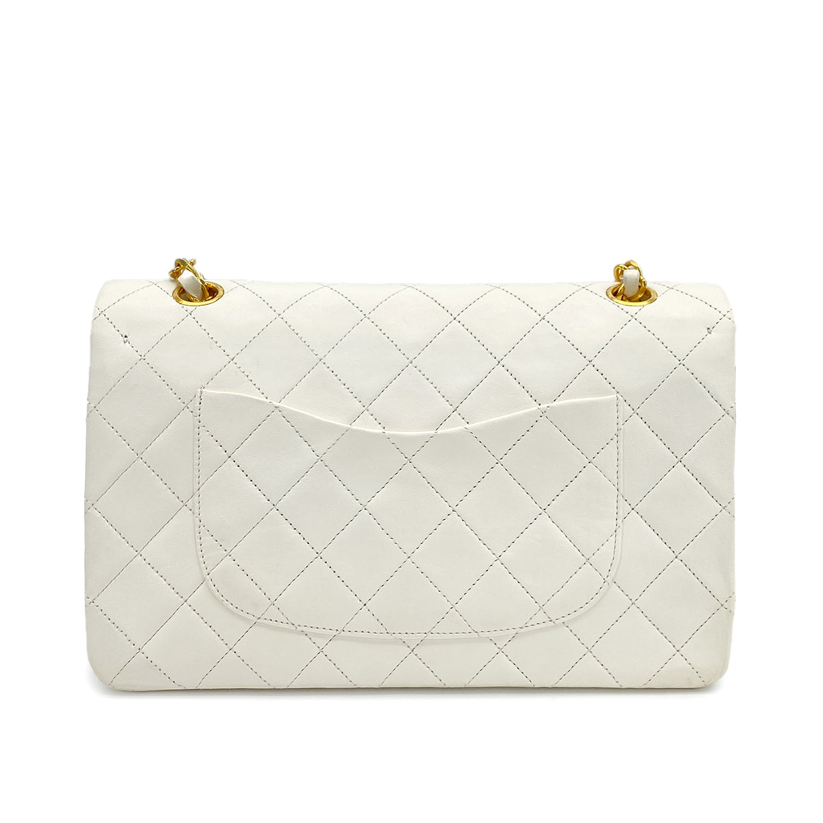 VINTAGE CHANEL CLASSIC FLAP MEDIUM CHAIN SHOULDER BAG WHITE LAMB SKIN GOLD HARDWARE 90309164