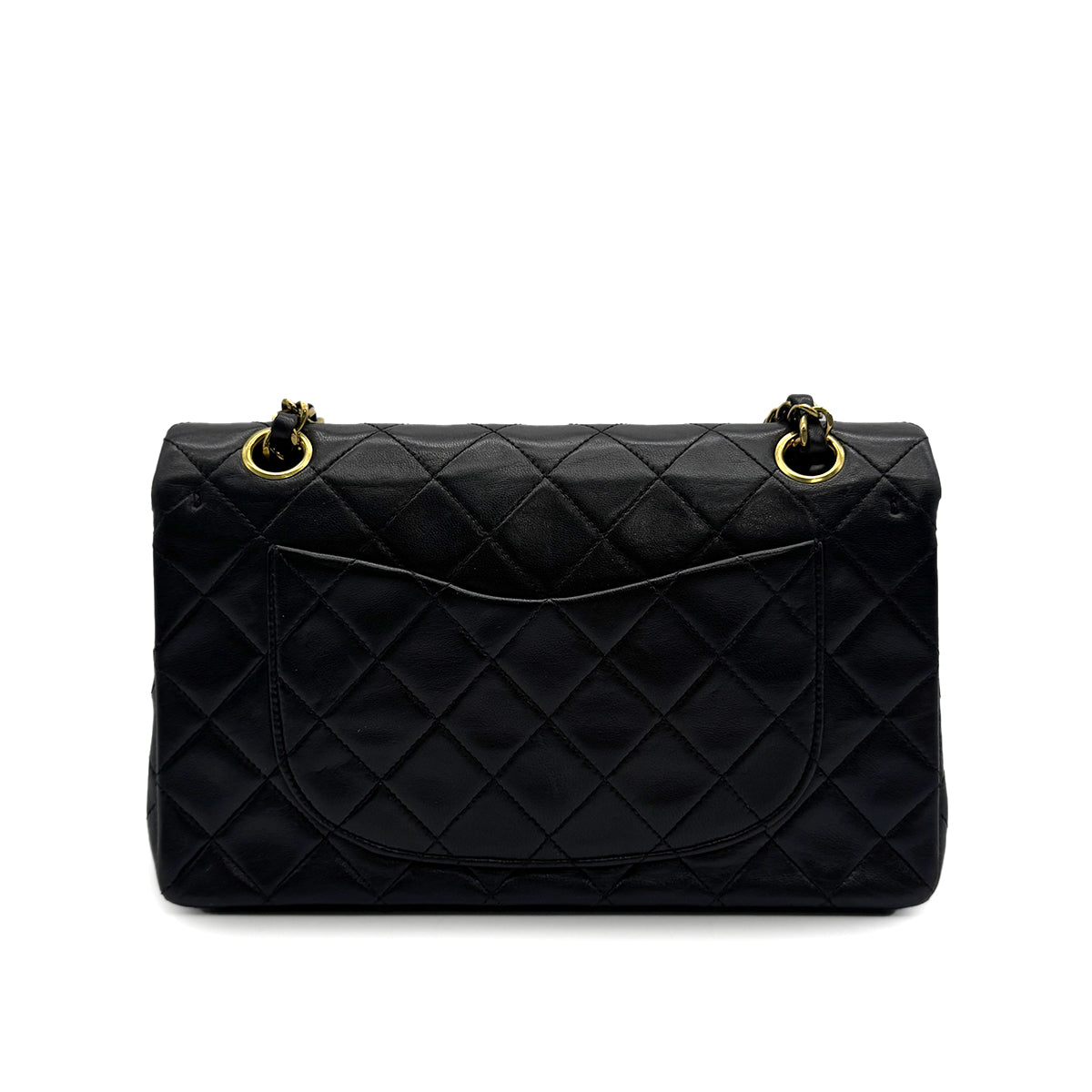 VINTAGE CHANEL CLASSIC FLAP SMALL CHAIN SHOULDER BAG BLACK LAMB SKIN GOLD HARDWARE 90318220