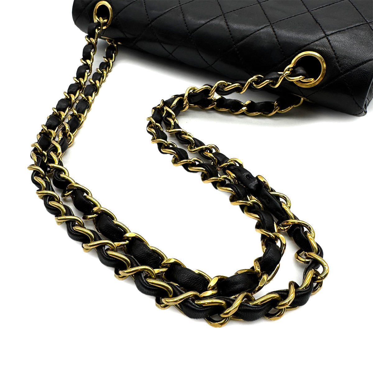 VINTAGE CHANEL CLASSIC FLAP SMALL CHAIN SHOULDER BAG BLACK LAMB SKIN GOLD HARDWARE 90318220