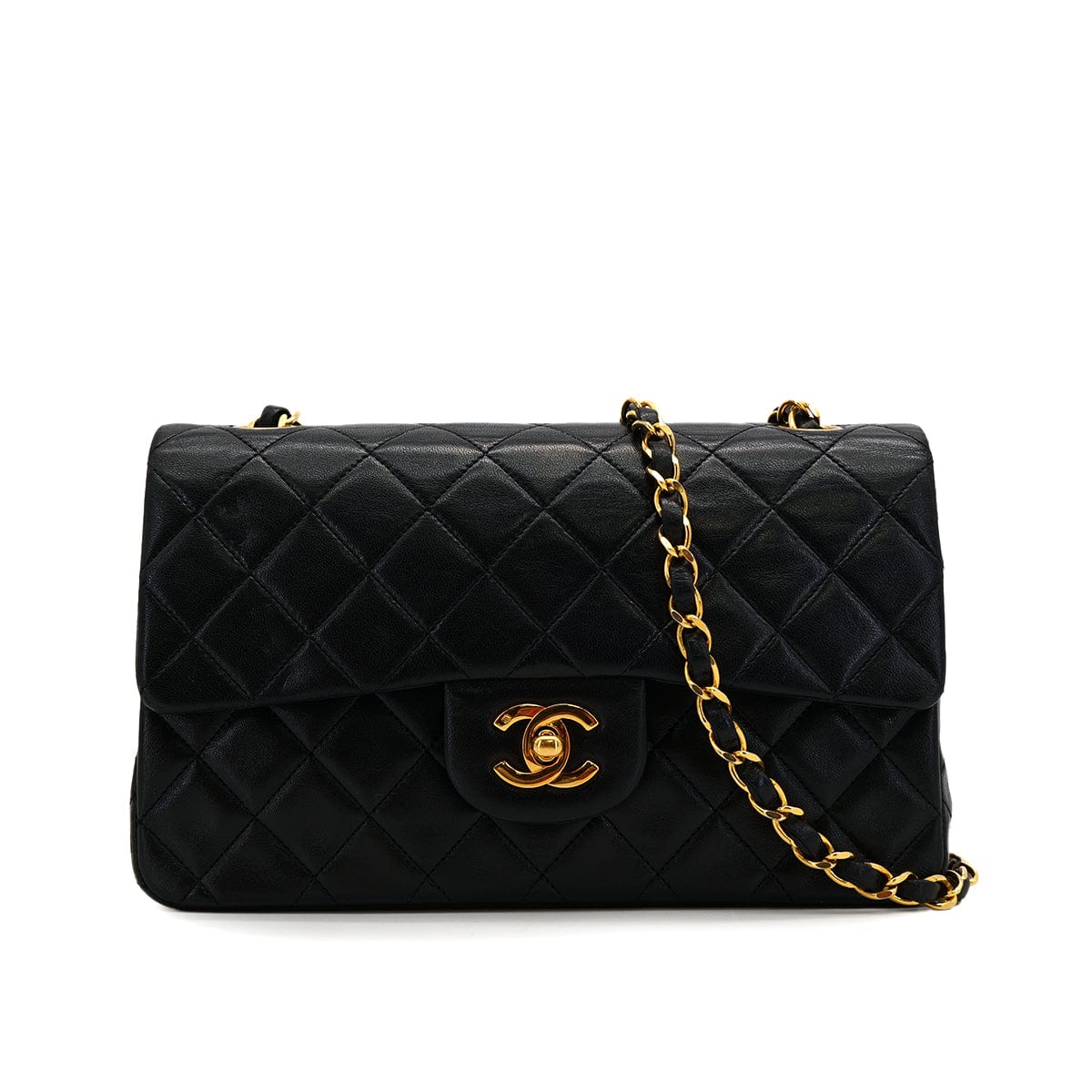 VINTAGE CHANEL CLASSIC FLAP SMALL CHAIN SHOULDER BAG BLACK LAMB SKIN GOLD HARDWARE 90319668