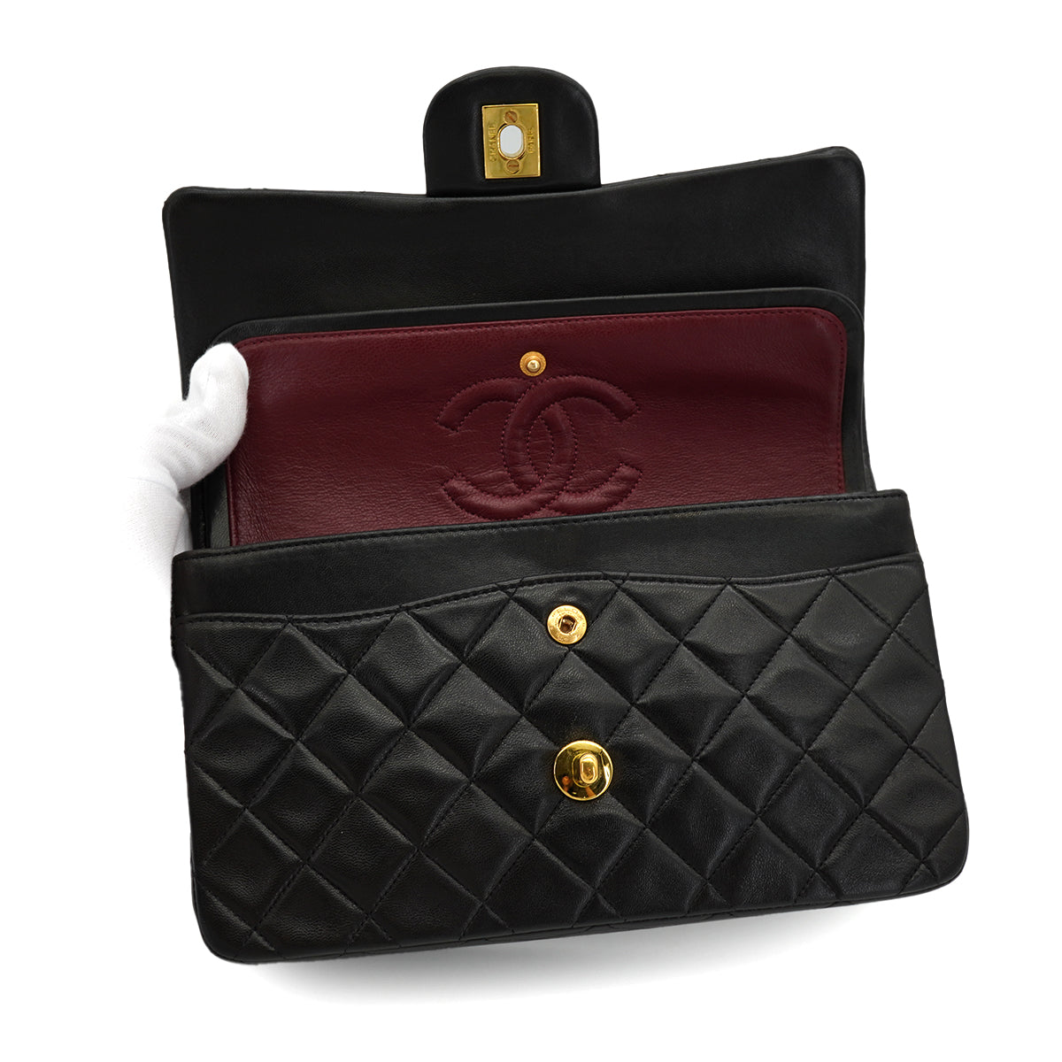 VINTAGE CHANEL CLASSIC FLAP SMALL CHAIN SHOULDER BAG BLACK LAMB SKIN GOLD HARDWARE 90325802