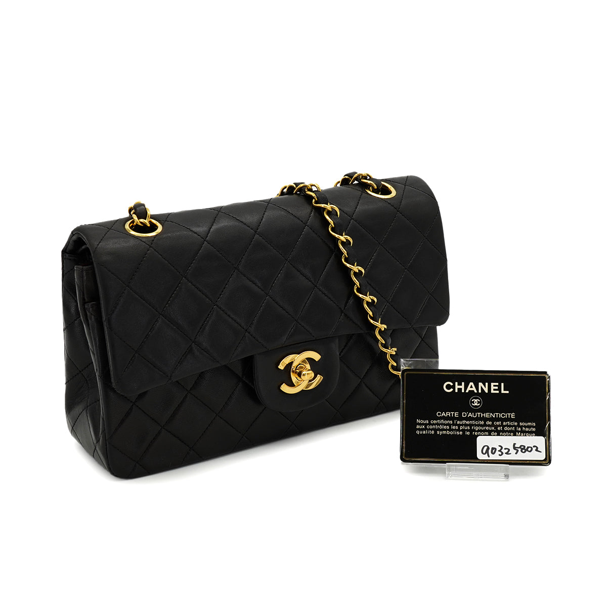 VINTAGE CHANEL CLASSIC FLAP SMALL CHAIN SHOULDER BAG BLACK LAMB SKIN GOLD HARDWARE 90325802