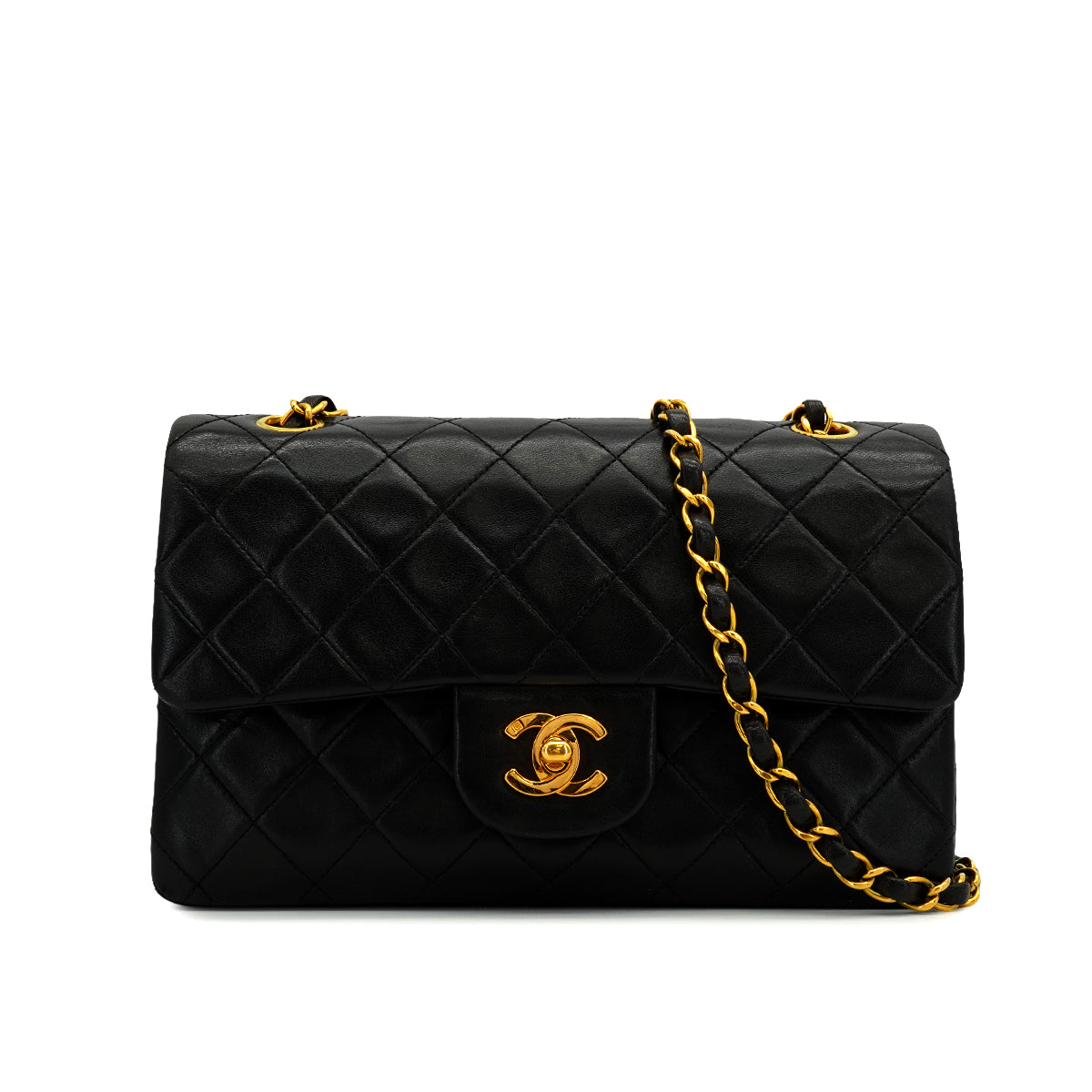 VINTAGE CHANEL CLASSIC FLAP SMALL CHAIN SHOULDER BAG BLACK LAMB SKIN GOLD HARDWARE 90345507