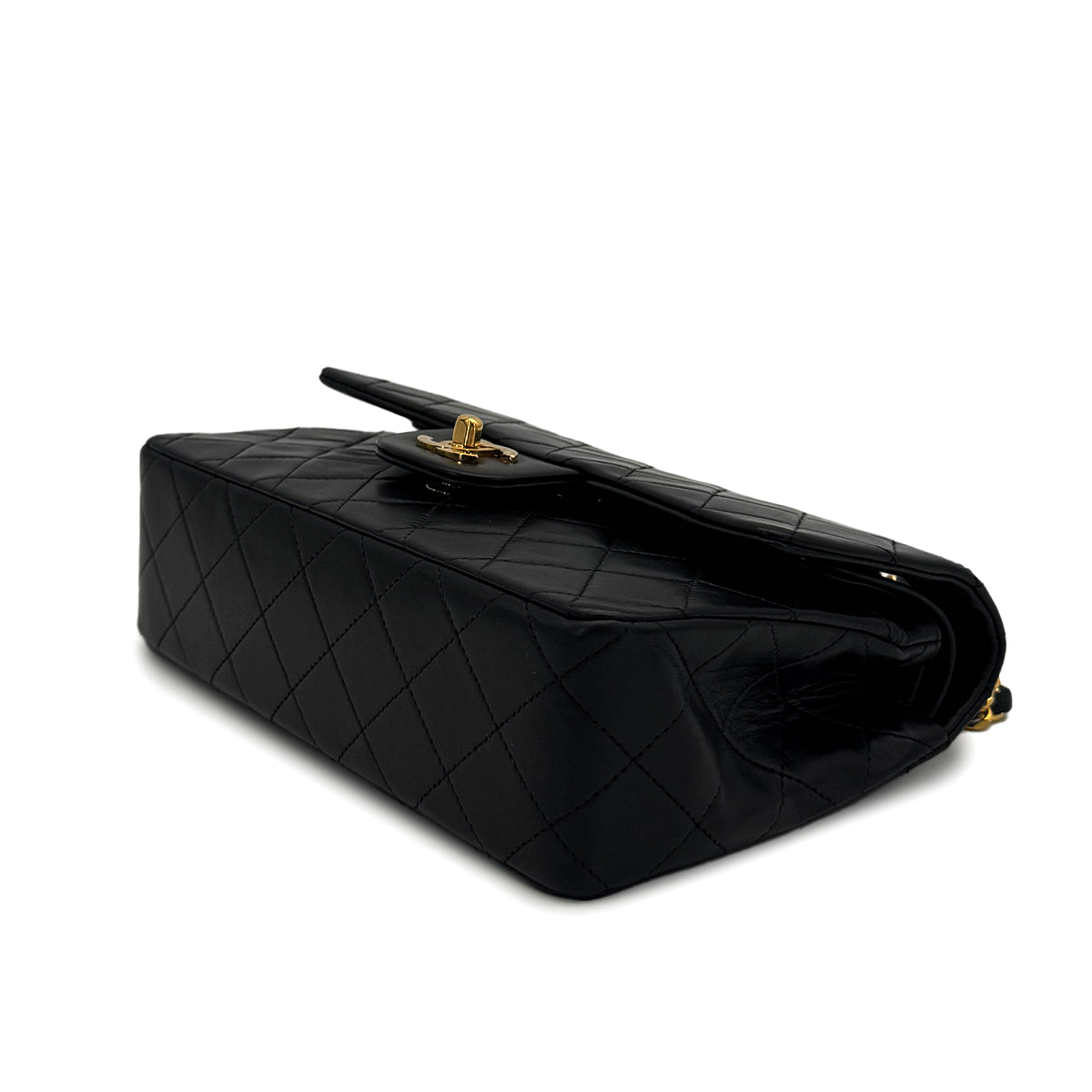 VINTAGE CHANEL CLASSIC FLAP SMALL CHAIN SHOULDER BAG BLACK LAMB SKIN GOLD HARDWARE 90324142